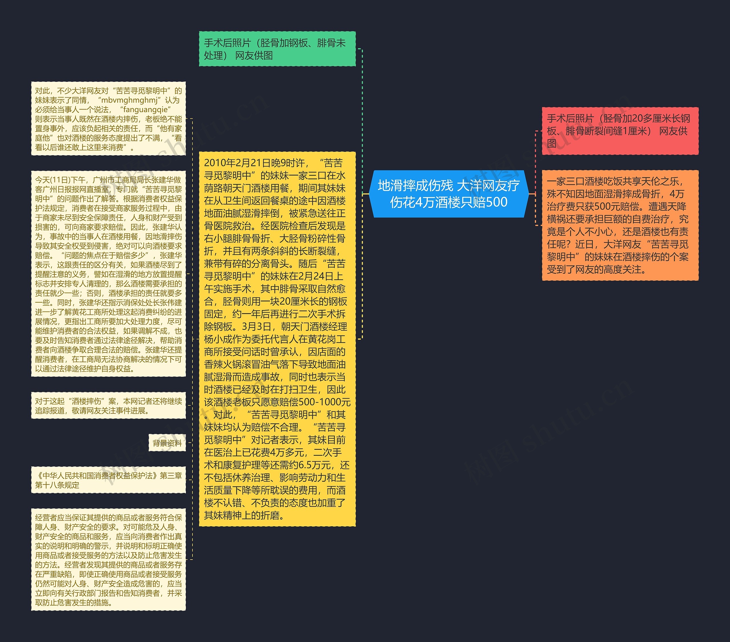地滑摔成伤残 大洋网友疗伤花4万酒楼只赔500思维导图