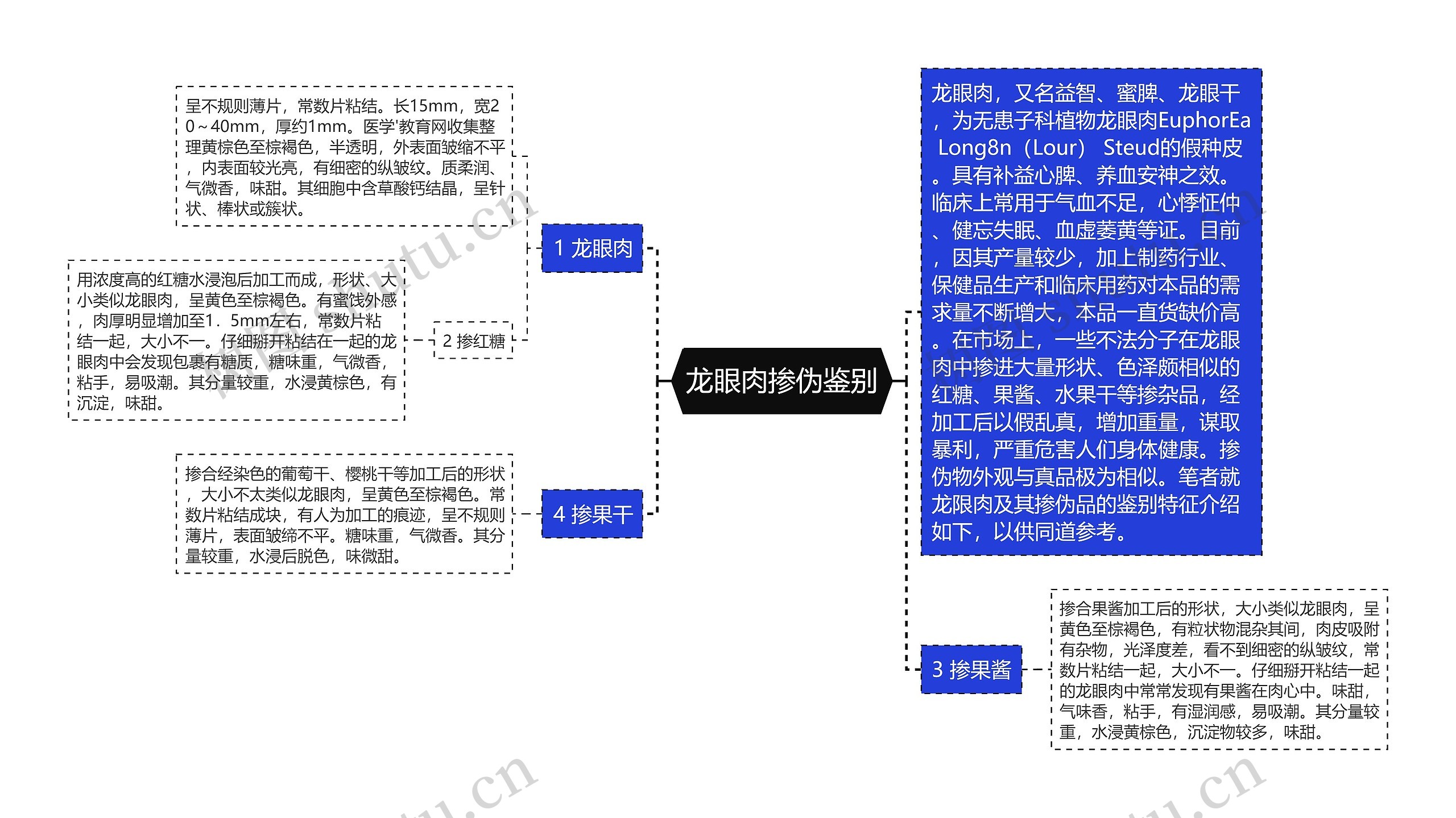 龙眼肉掺伪鉴别思维导图