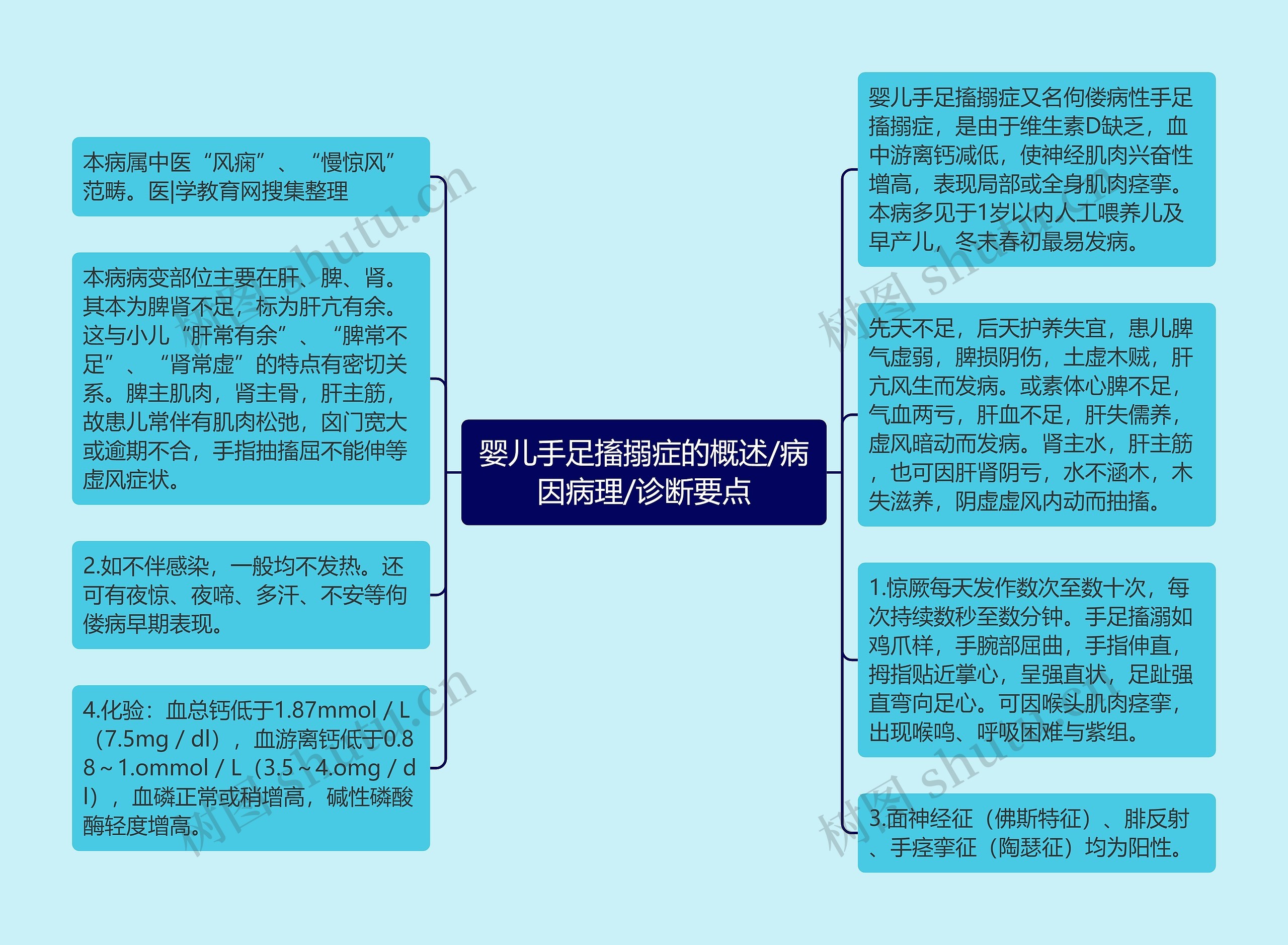 婴儿手足搐搦症的概述/病因病理/诊断要点思维导图