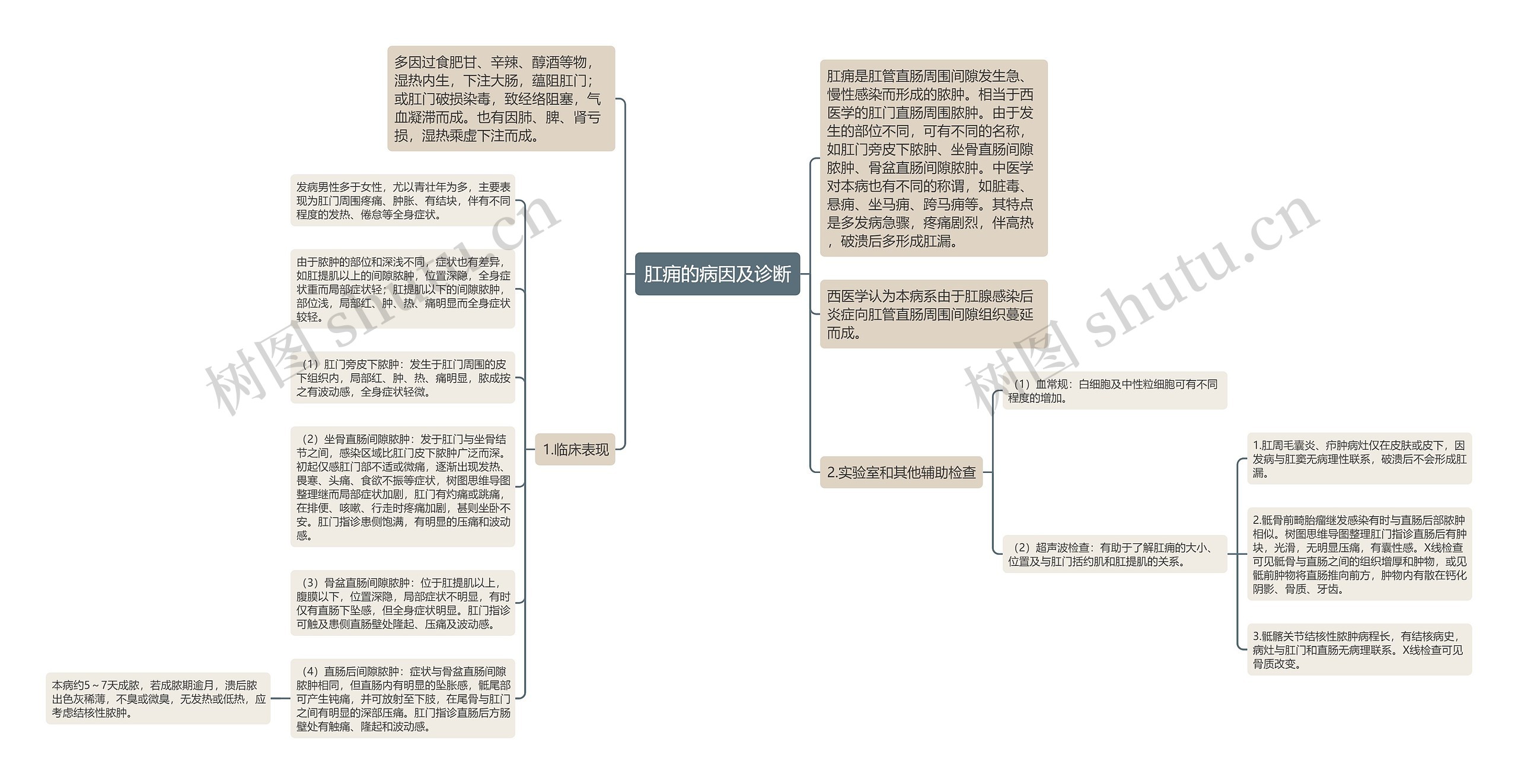 肛痈的病因及诊断思维导图