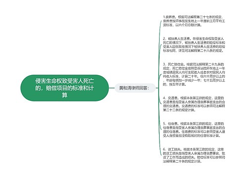 侵害生命权致受害人死亡的，赔偿项目的标准和计算