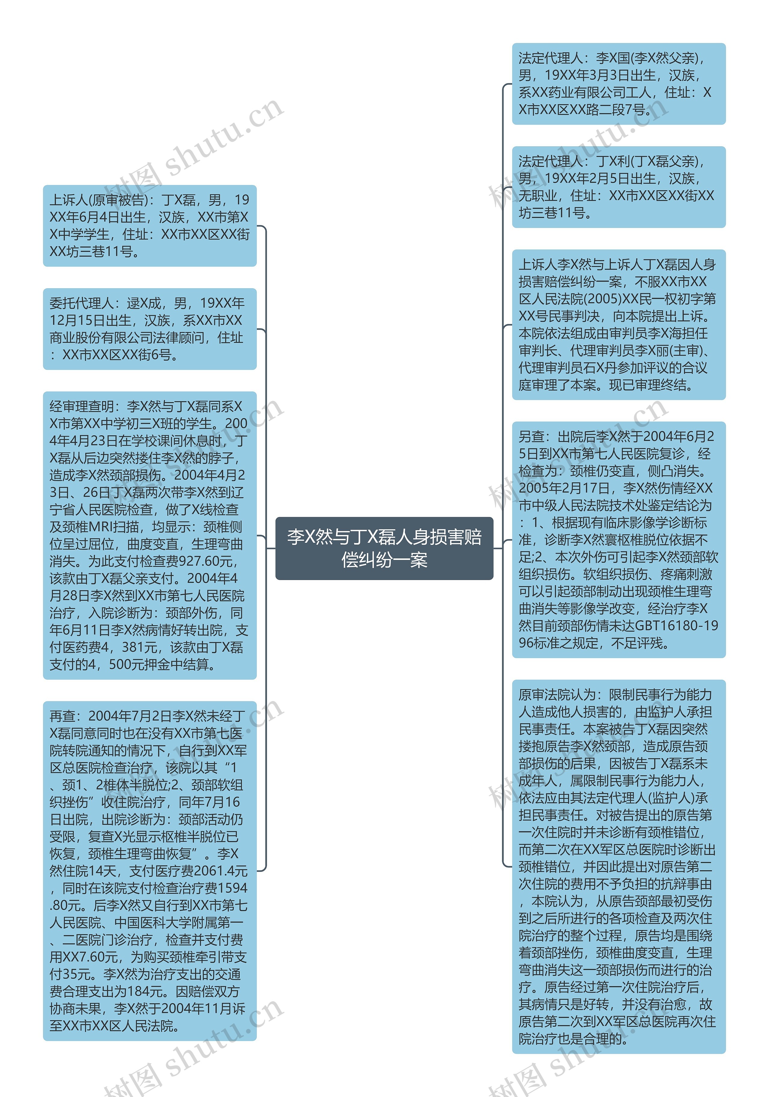 李X然与丁X磊人身损害赔偿纠纷一案思维导图