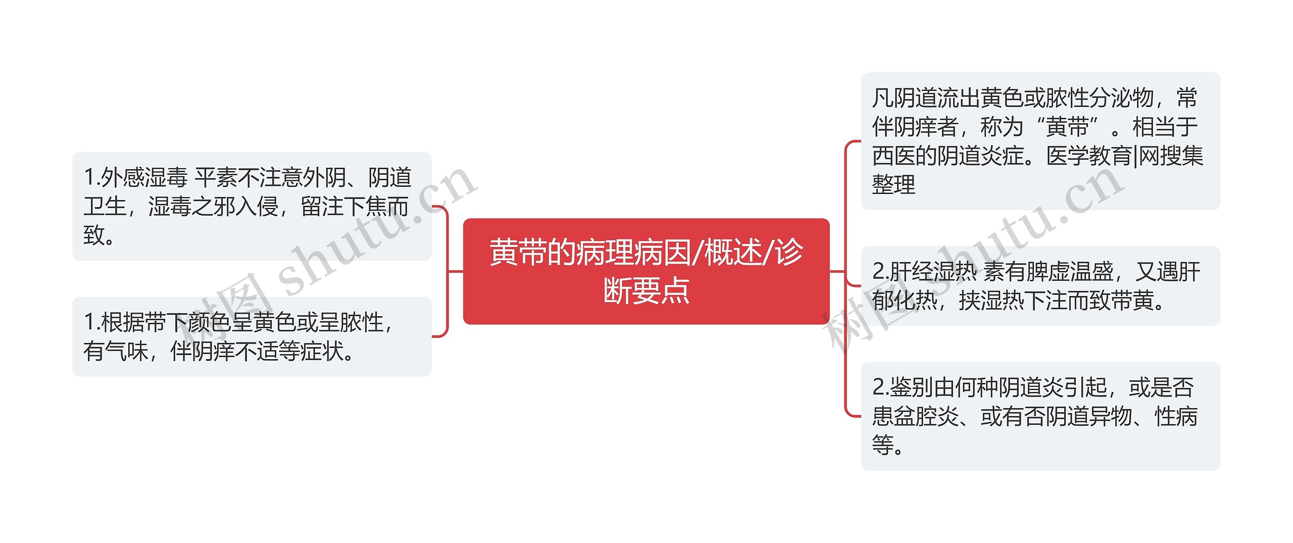 黄带的病理病因/概述/诊断要点思维导图