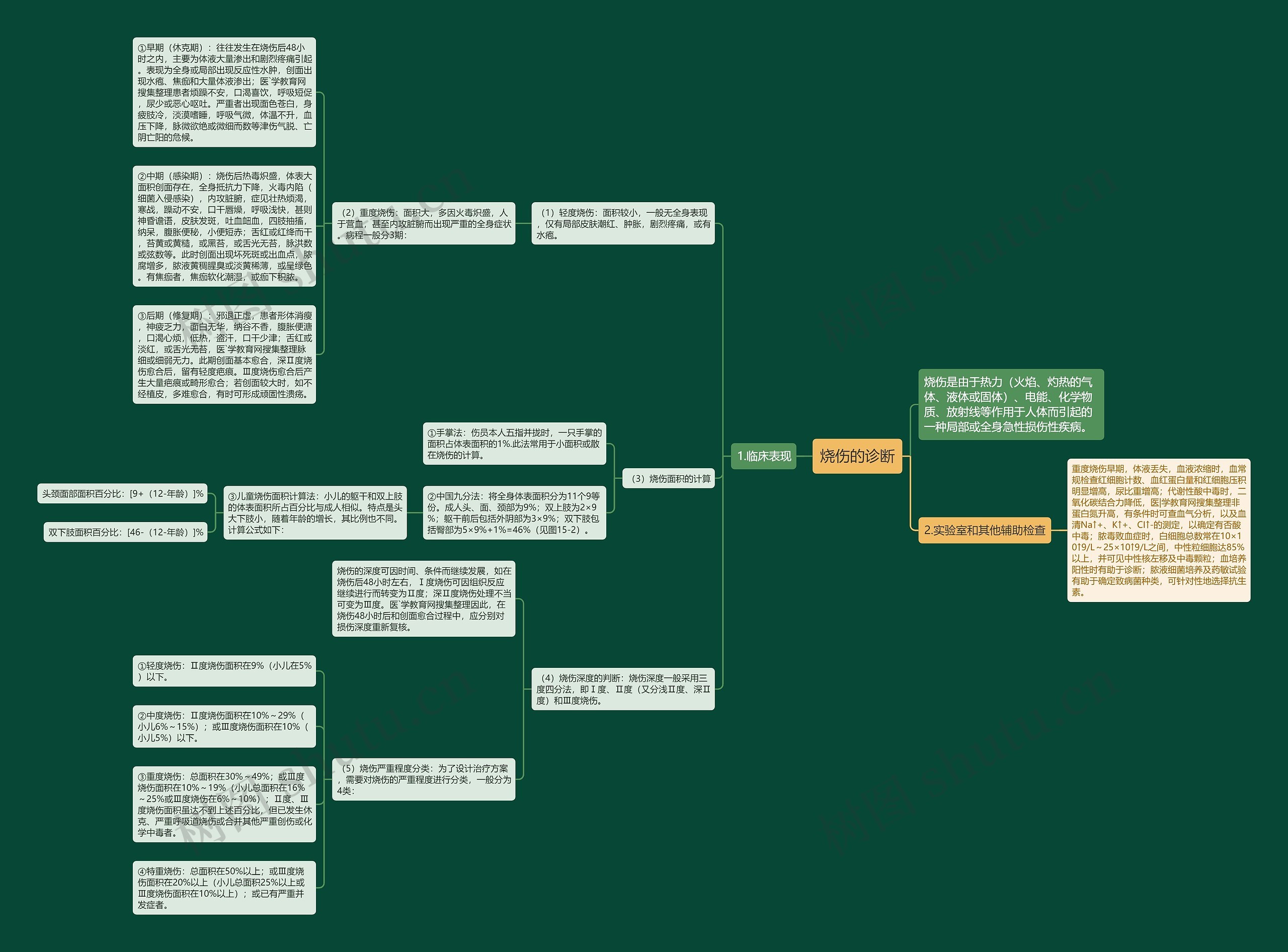 烧伤的诊断思维导图高清图 烧伤的诊断思维导图