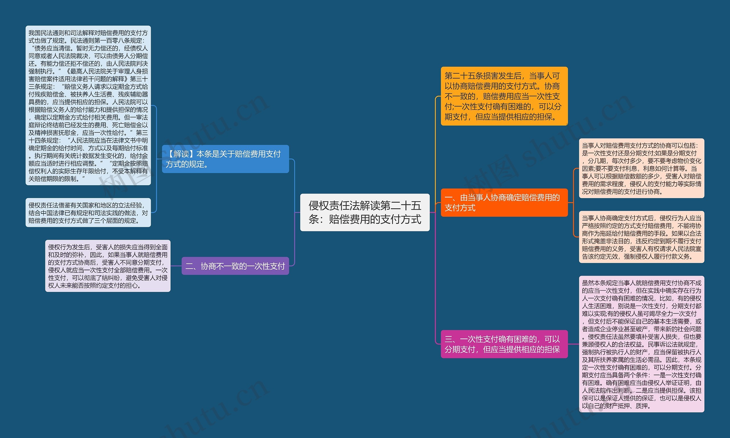 侵权责任法解读第二十五条：赔偿费用的支付方式思维导图