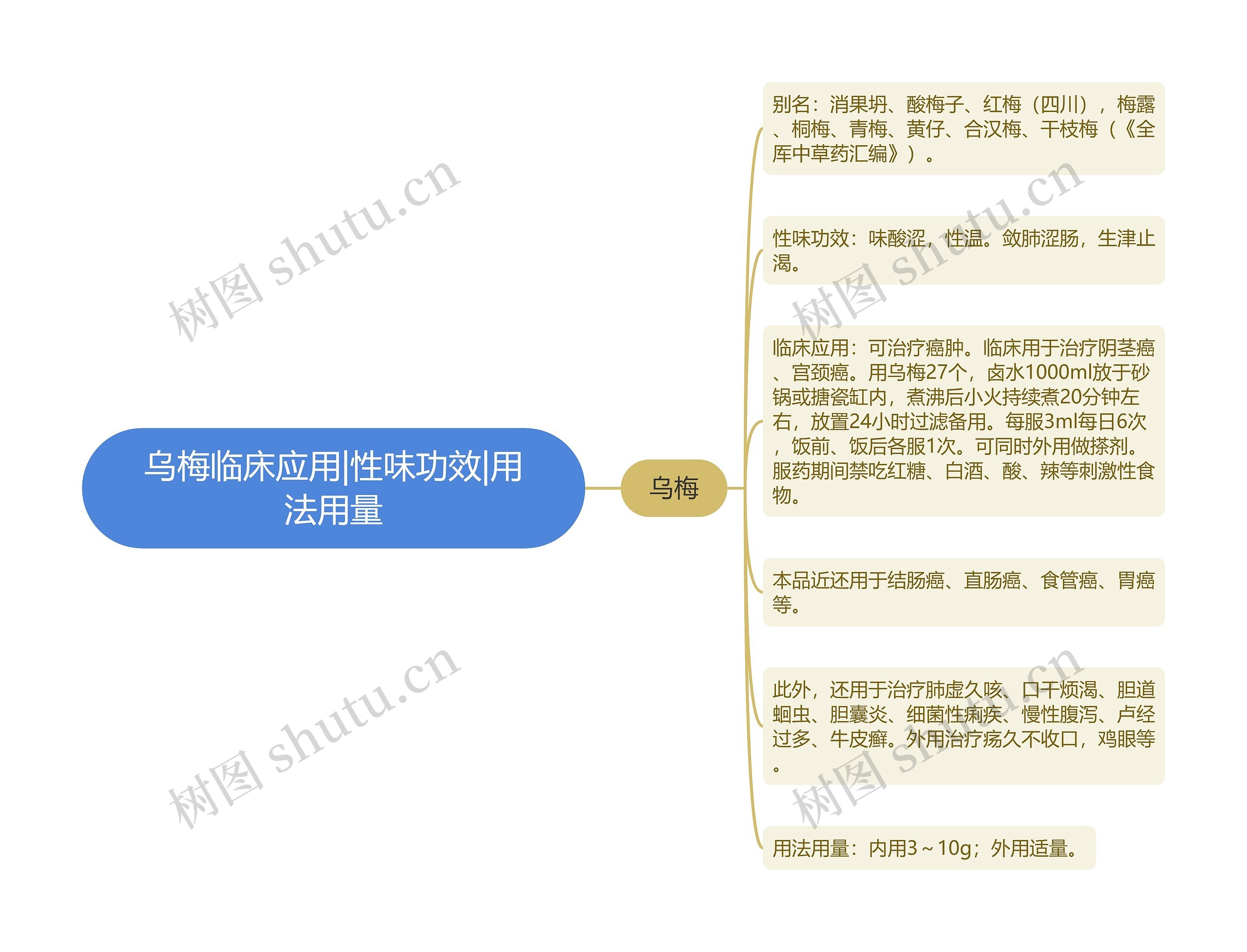 乌梅临床应用|性味功效|用法用量思维导图