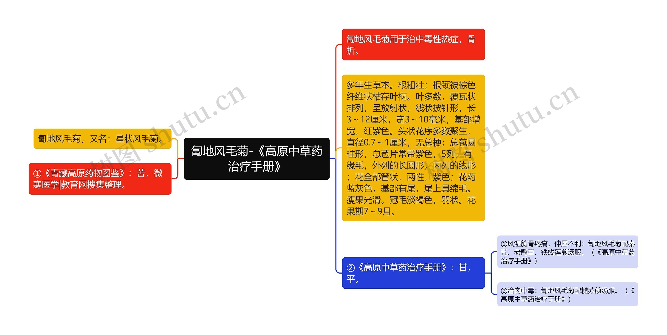 匐地风毛菊-《高原中草药治疗手册》思维导图