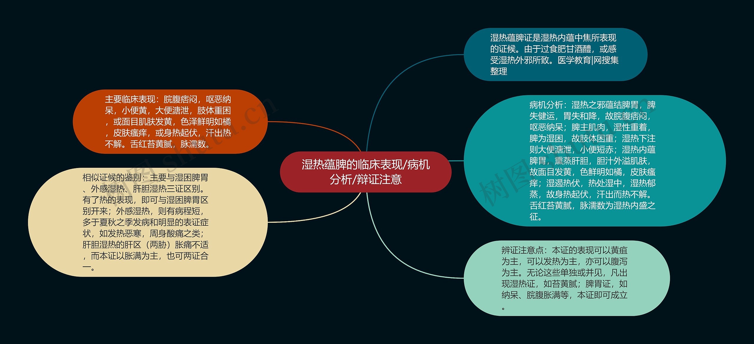 湿热蕴脾的临床表现/病机分析/辩证注意思维导图