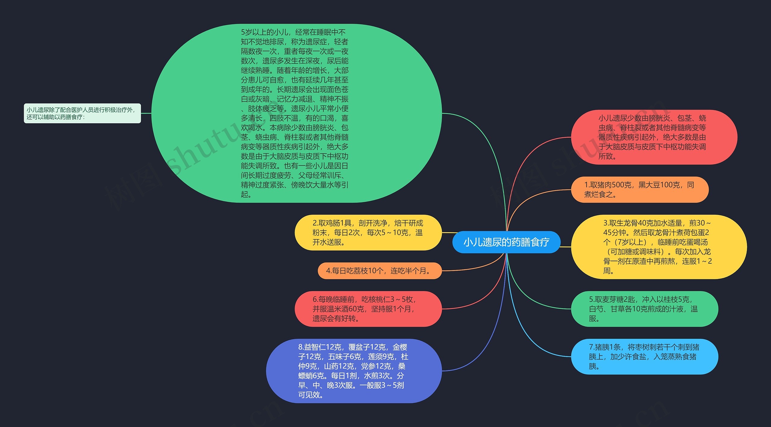 小儿遗尿的药膳食疗思维导图