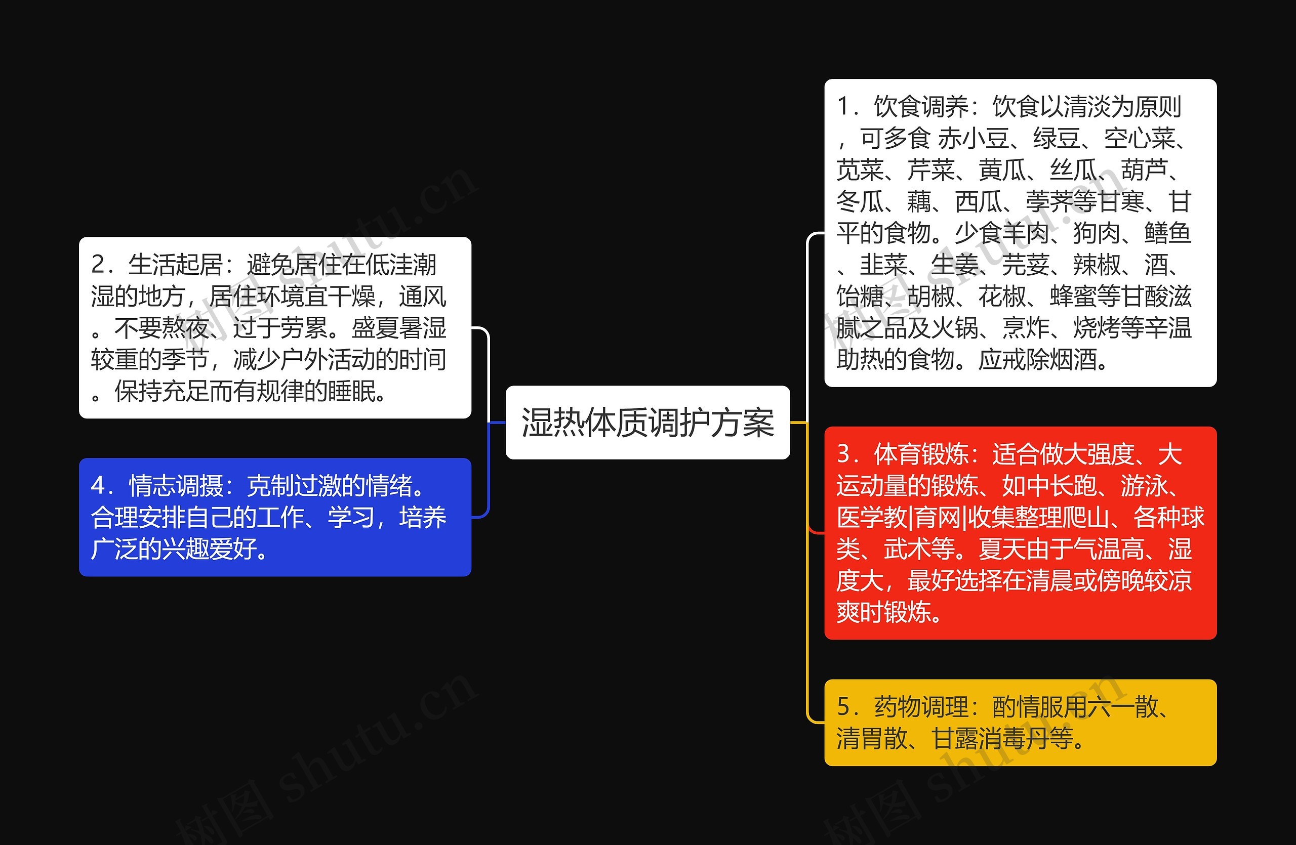 湿热体质调护方案思维导图