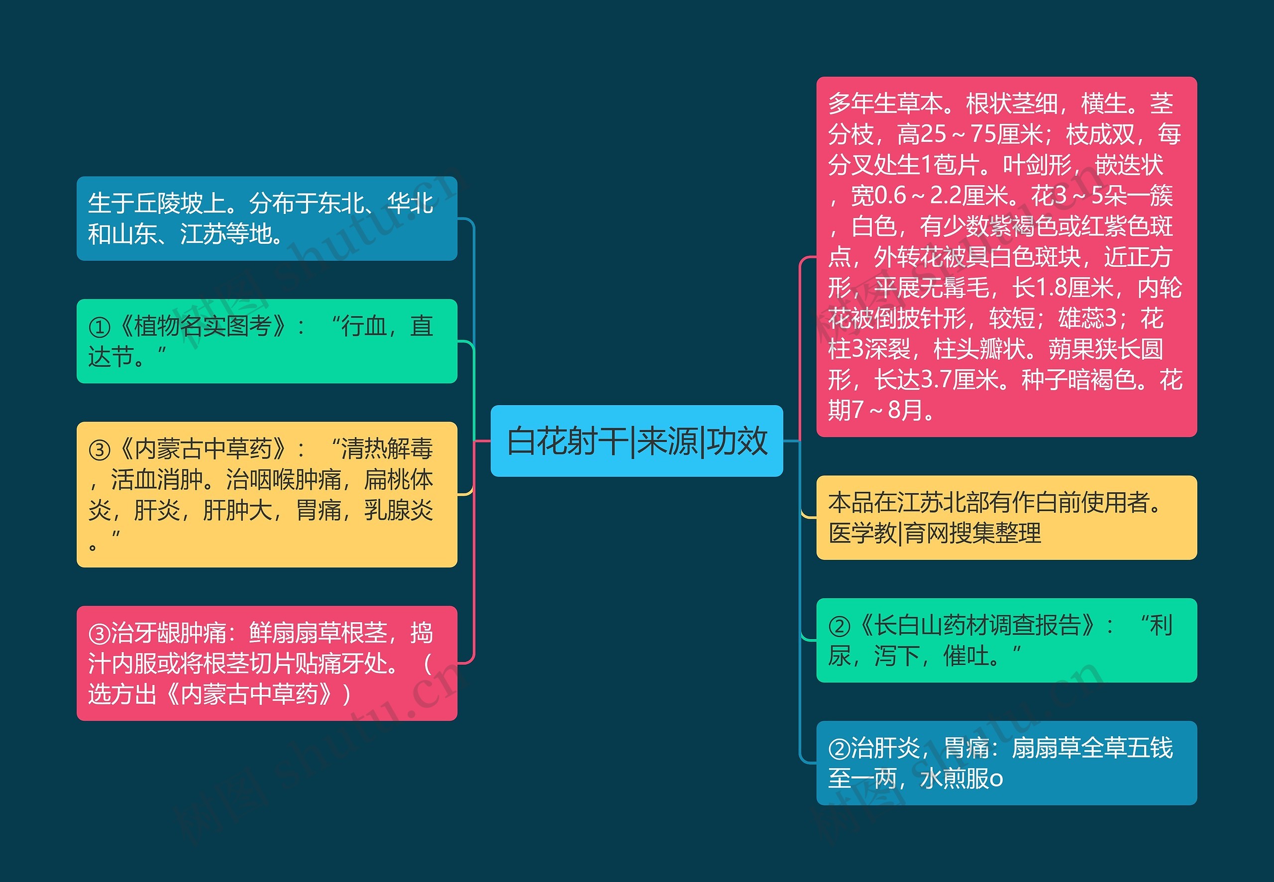 白花射干|来源|功效思维导图