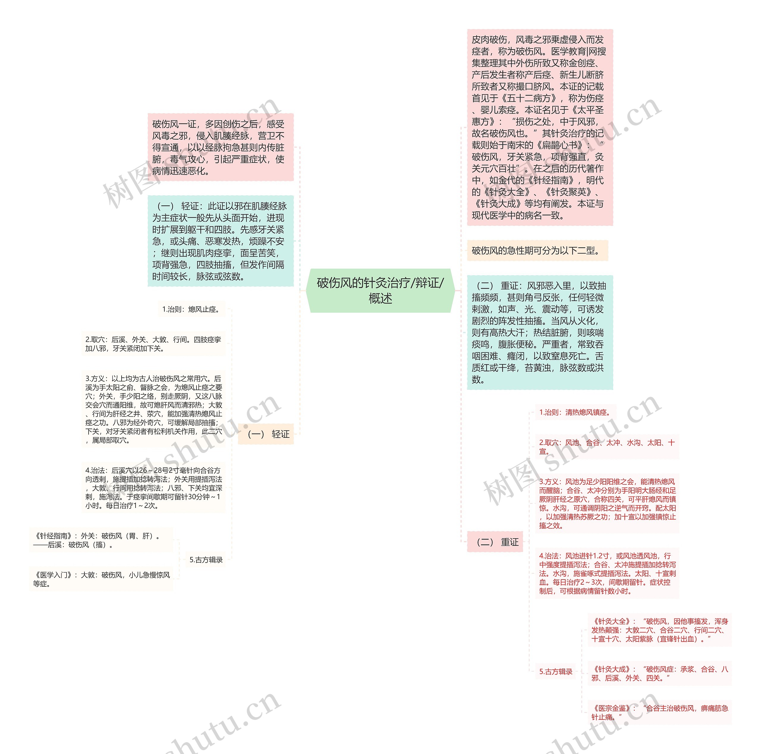 破伤风的针灸治疗/辩证/概述思维导图