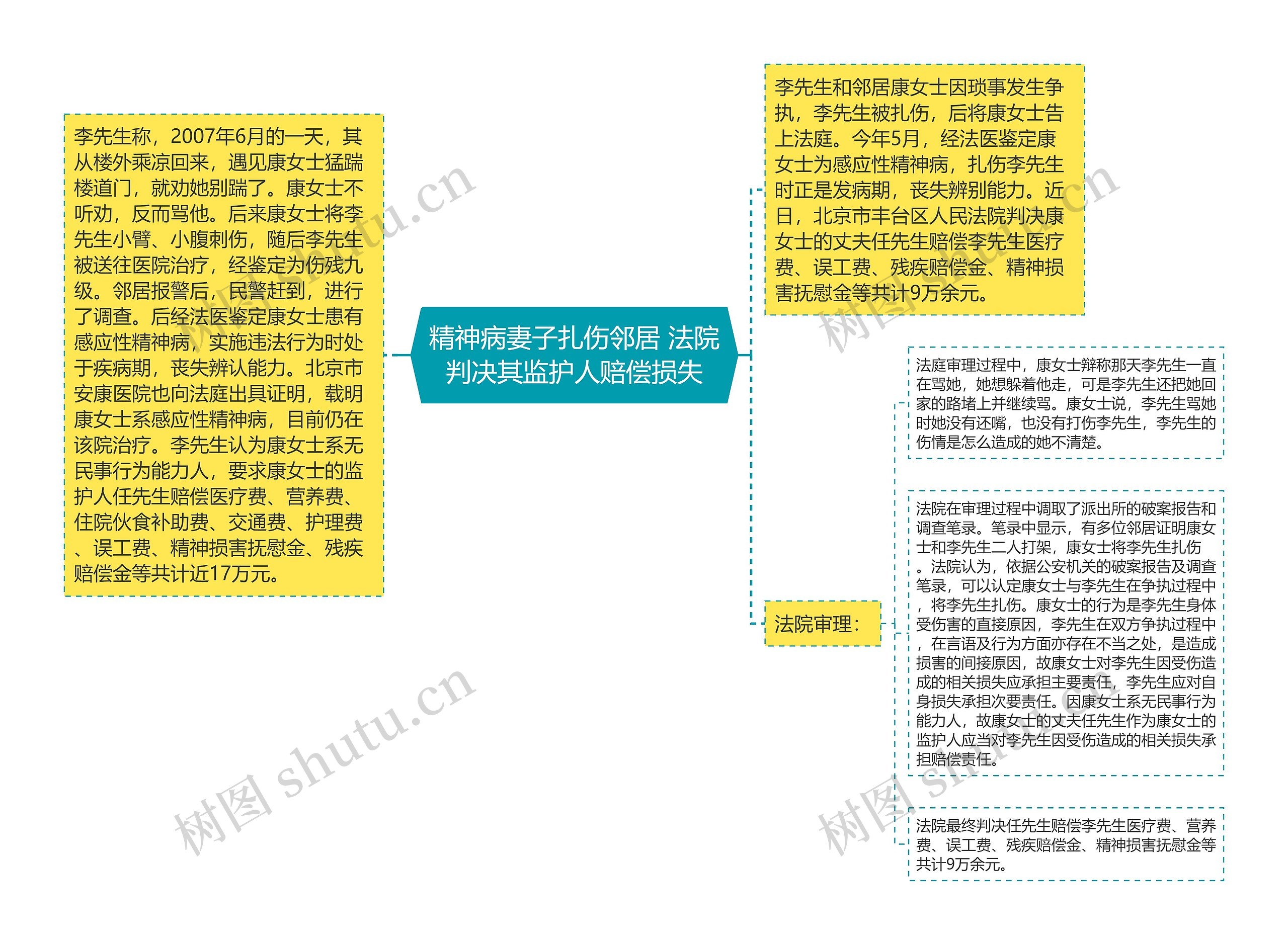 精神病妻子扎伤邻居 法院判决其监护人赔偿损失思维导图