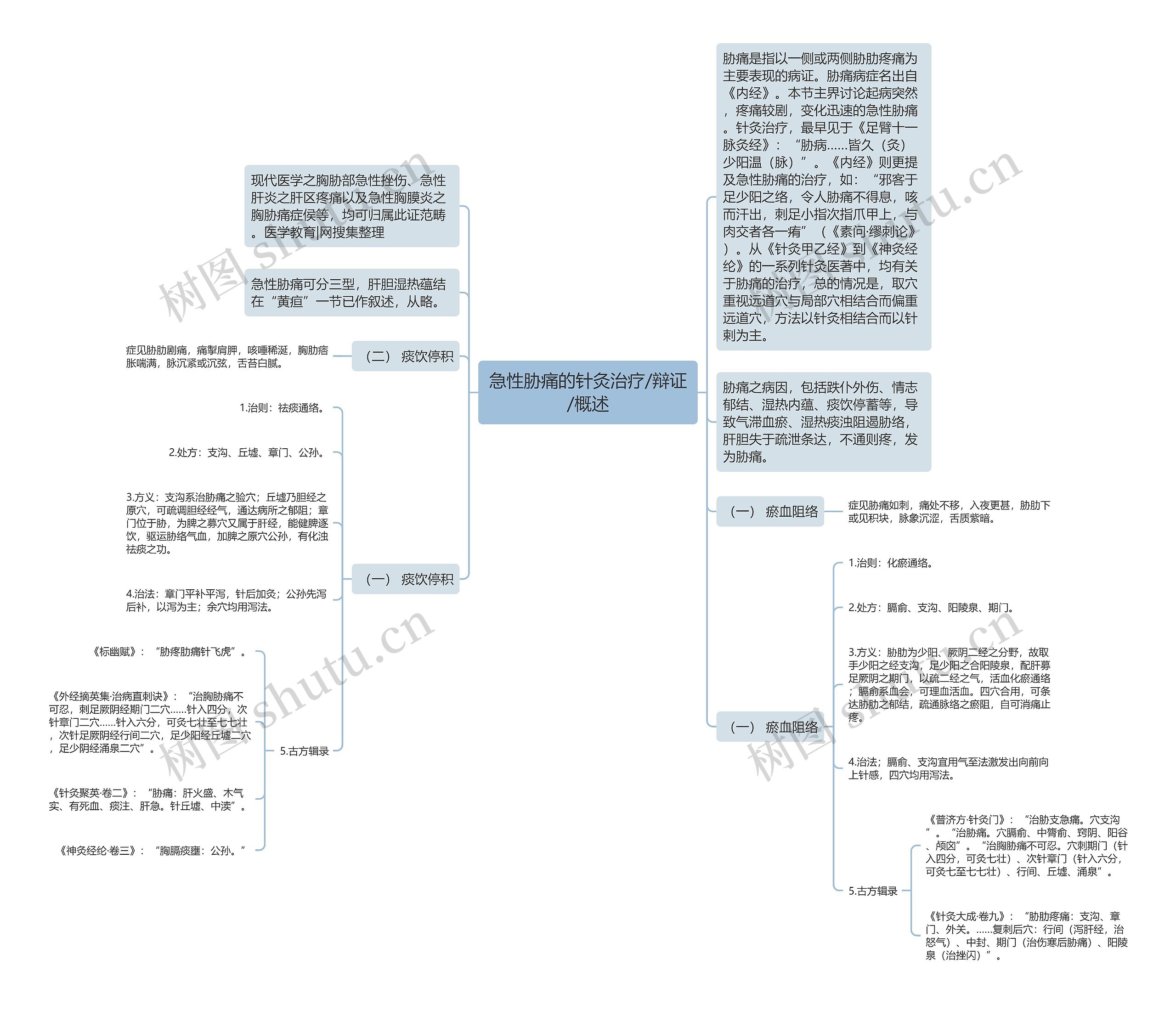 急性胁痛的针灸治疗/辩证/概述思维导图