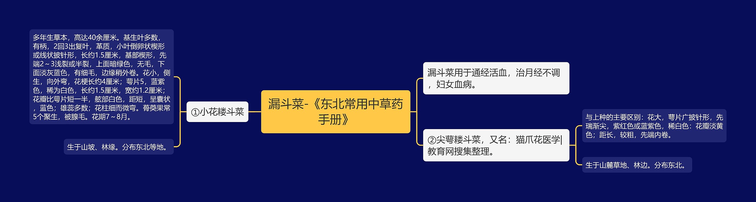 漏斗菜-《东北常用中草药手册》思维导图