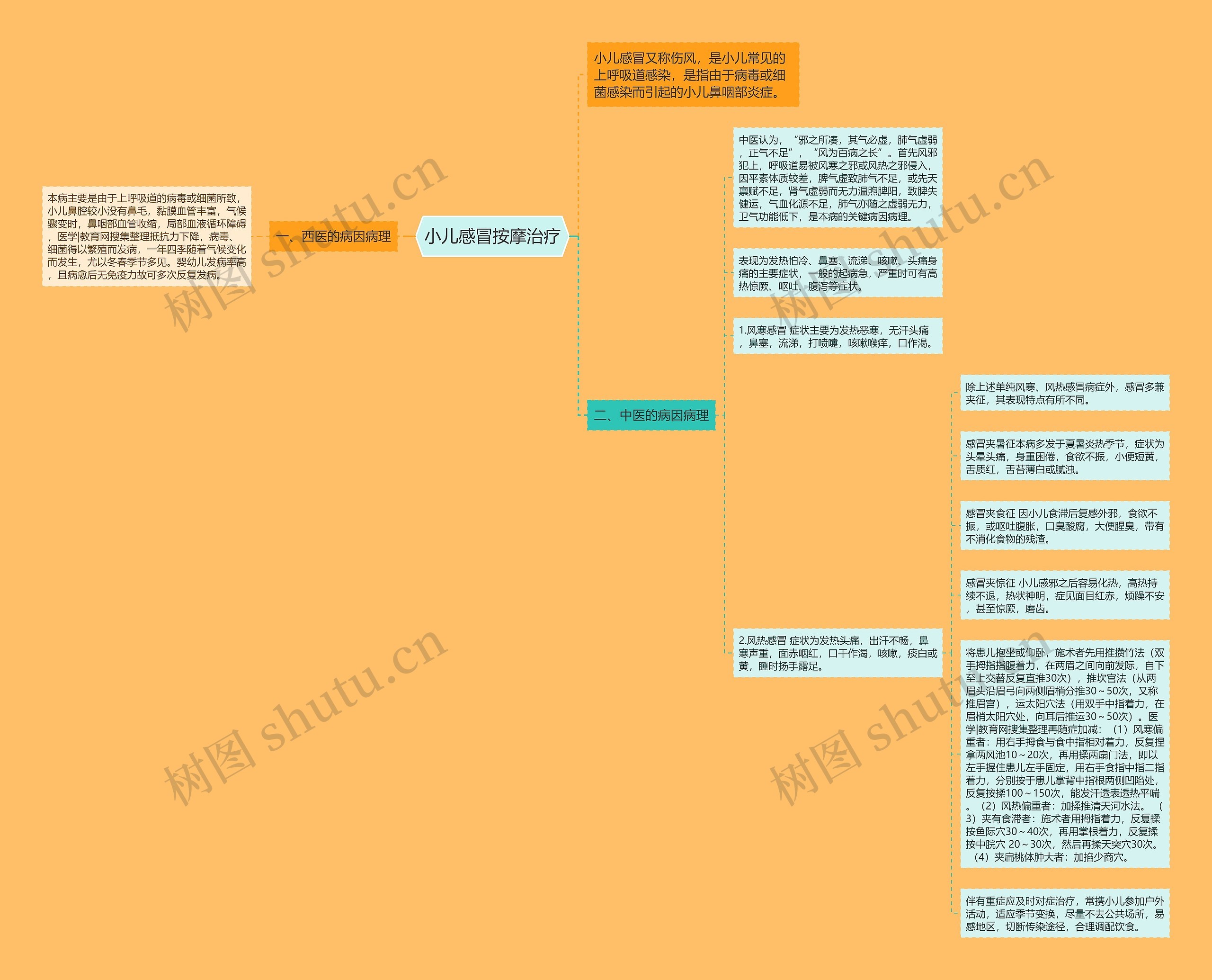 小儿感冒按摩治疗思维导图