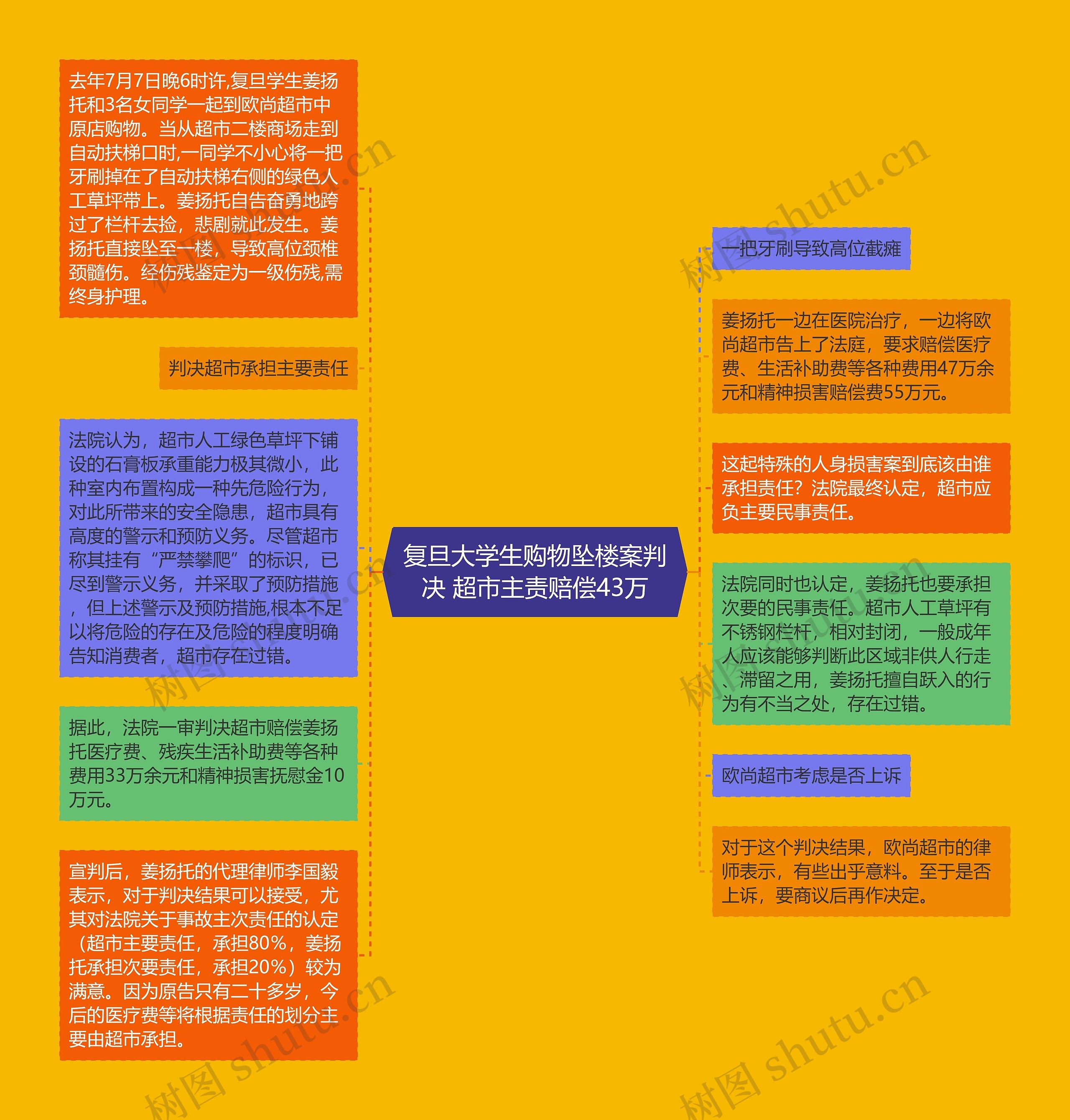 复旦大学生购物坠楼案判决 超市主责赔偿43万思维导图