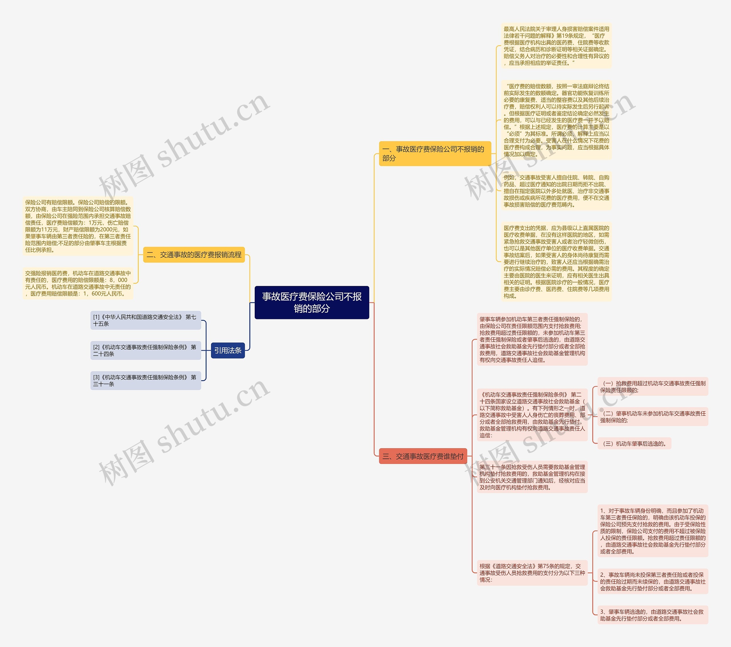 事故医疗费保险公司不报销的部分思维导图