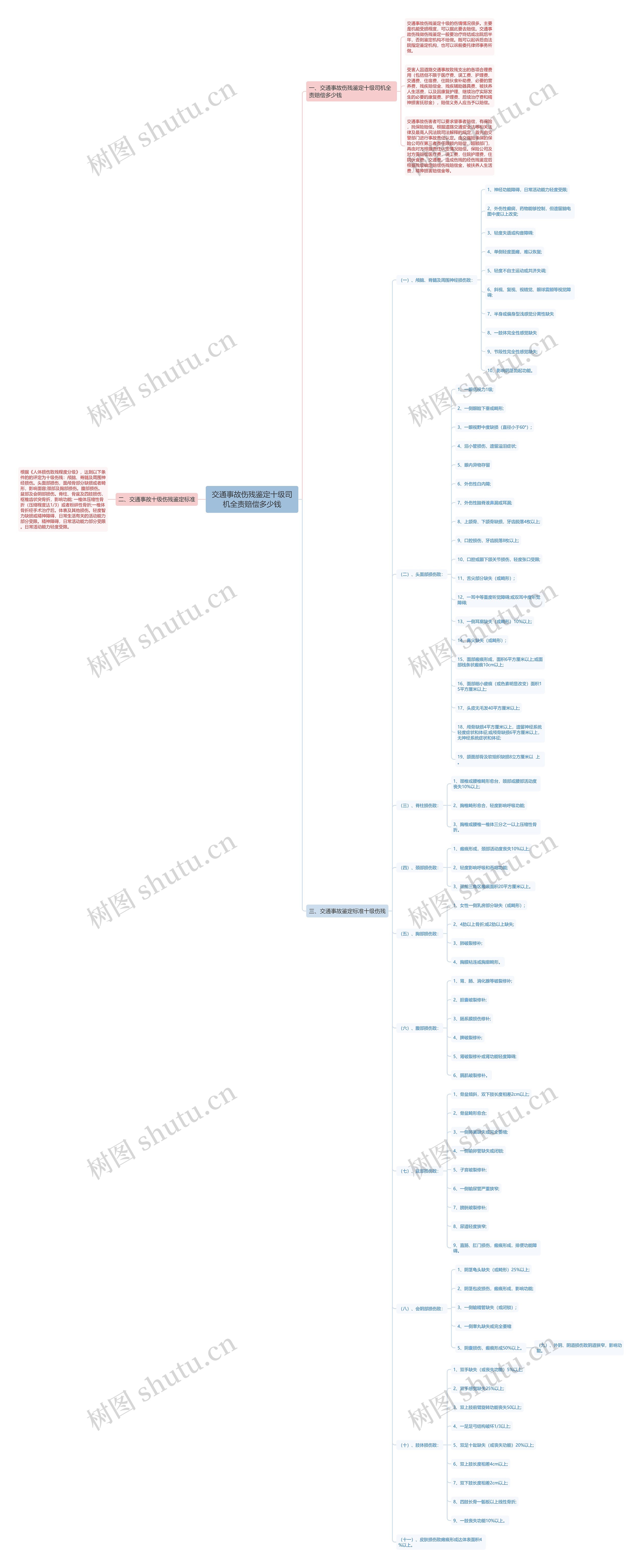 交通事故伤残鉴定十级司机全责赔偿多少钱思维导图