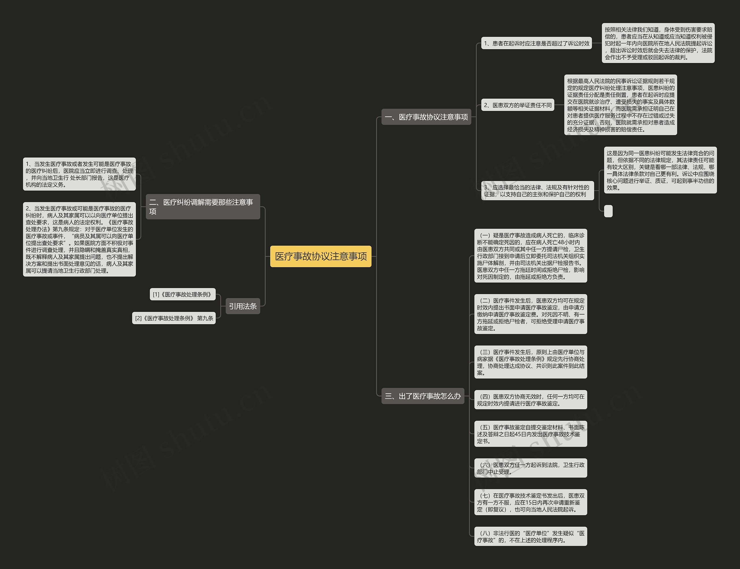 医疗事故协议注意事项思维导图