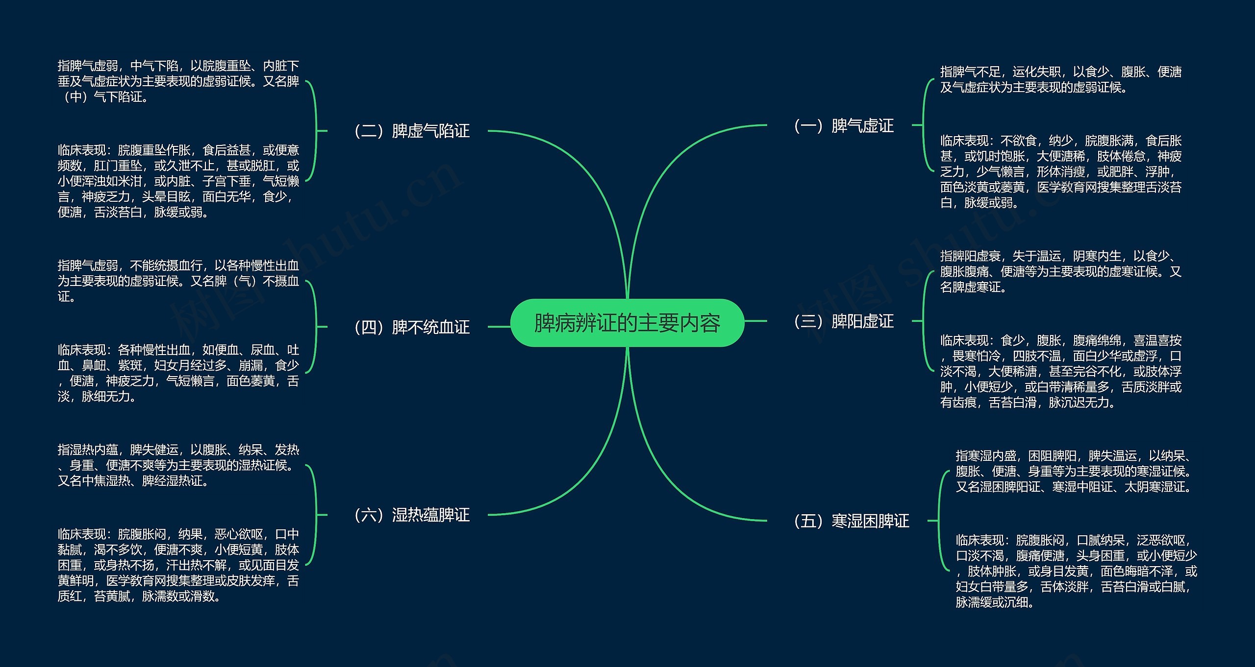 脾病辨证的主要内容思维导图