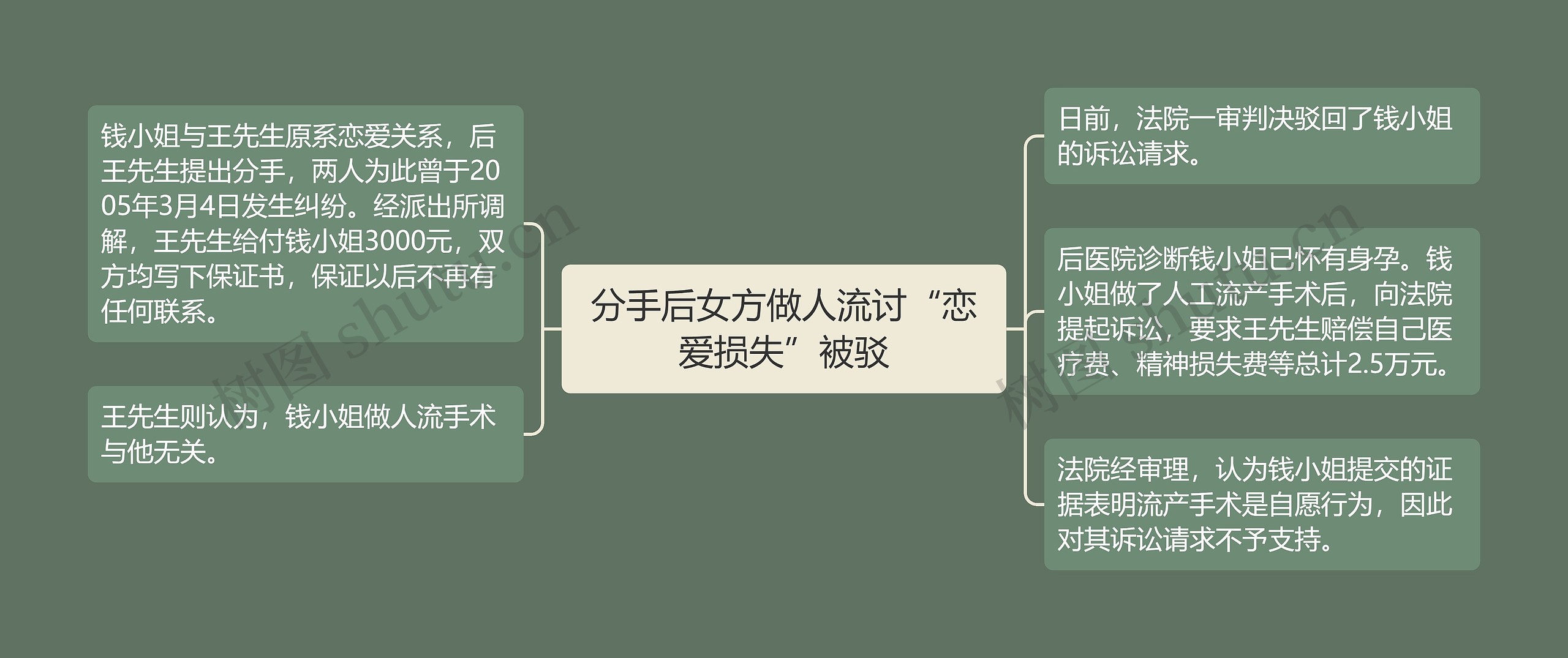 分手后女方做人流讨“恋爱损失”被驳思维导图