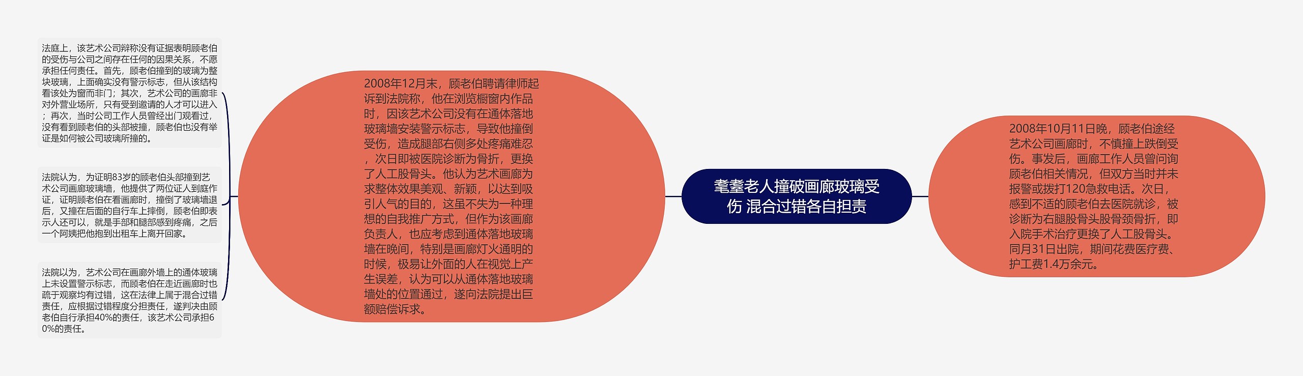 耄耋老人撞破画廊玻璃受伤 混合过错各自担责思维导图