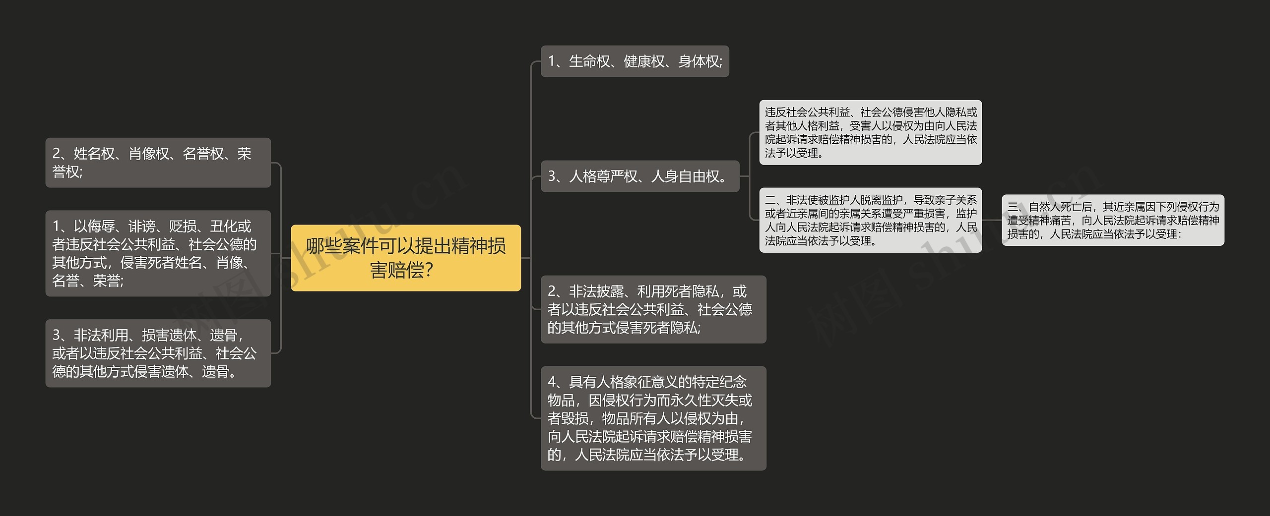 哪些案件可以提出精神损害赔偿？思维导图