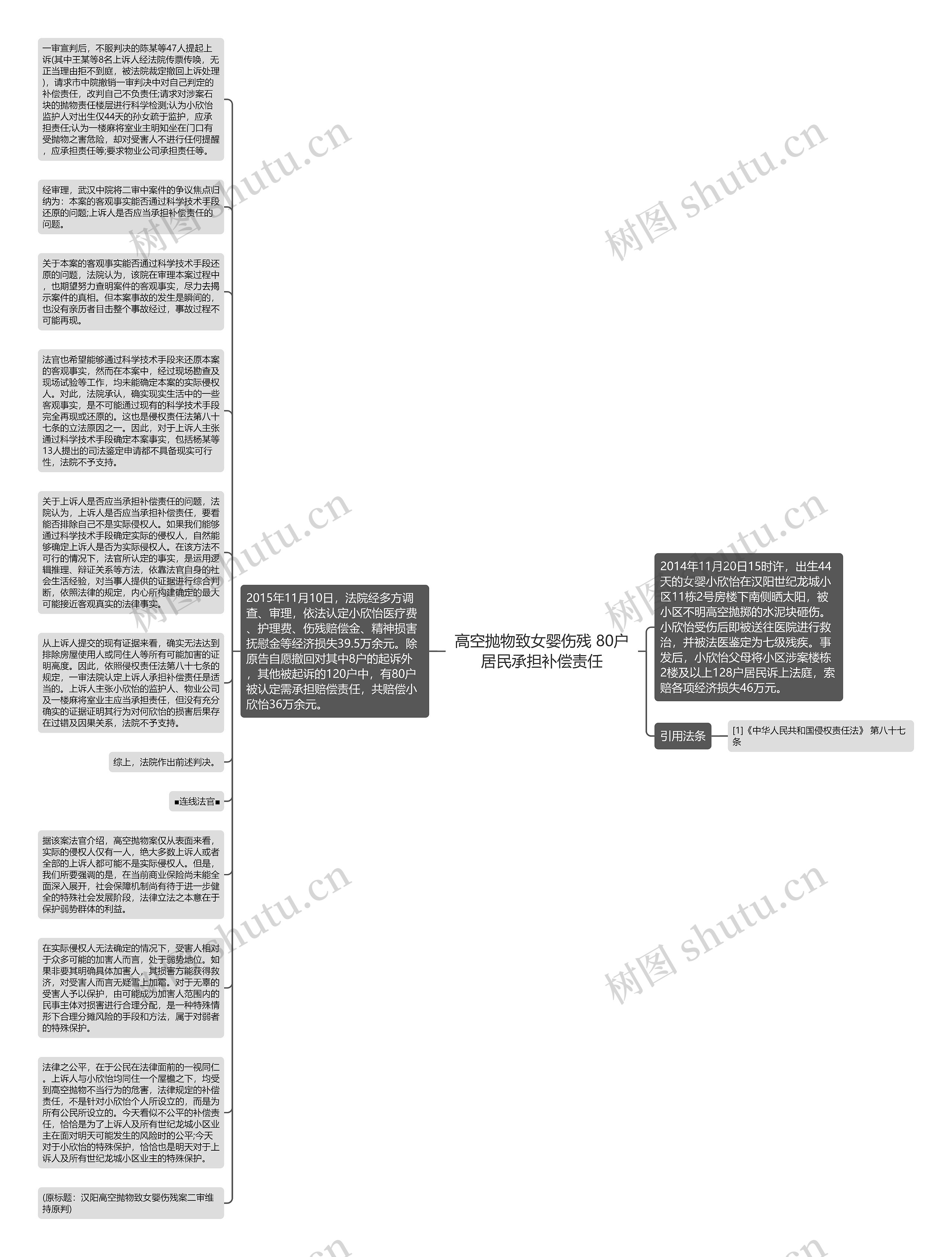 高空抛物致女婴伤残 80户居民承担补偿责任思维导图