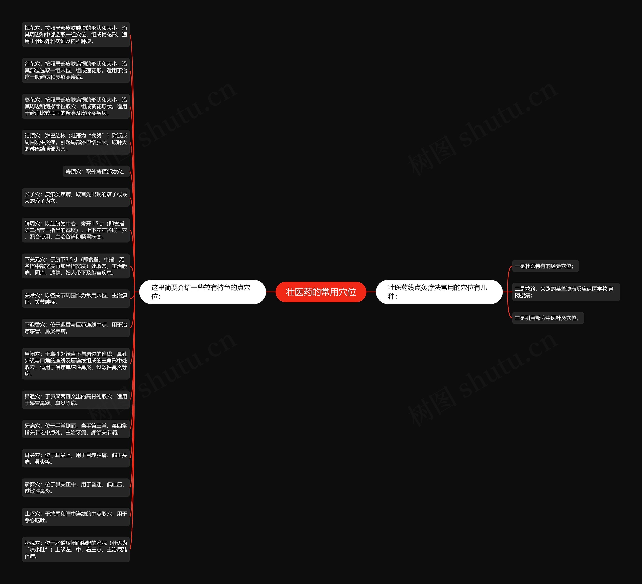 壮医药的常用穴位思维导图