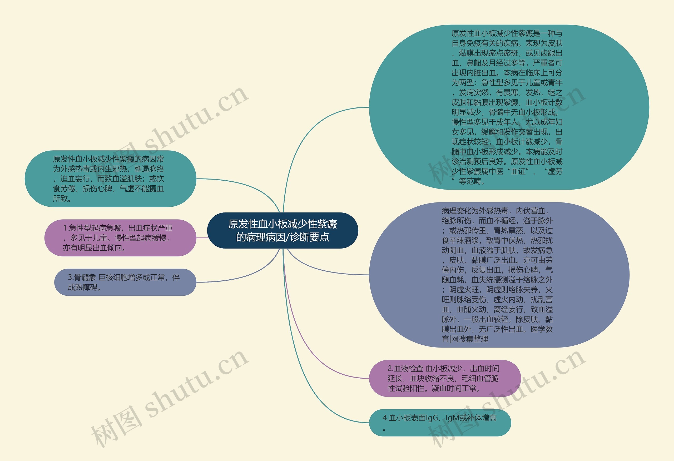 原发性血小板减少性紫癜的病理病因/诊断要点思维导图