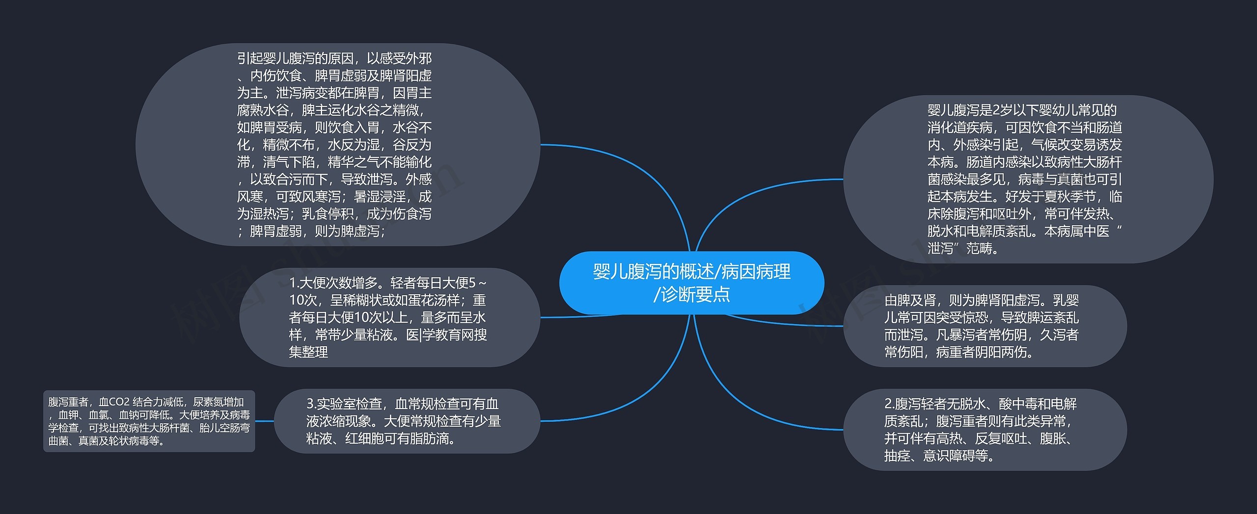 婴儿腹泻的概述/病因病理/诊断要点思维导图