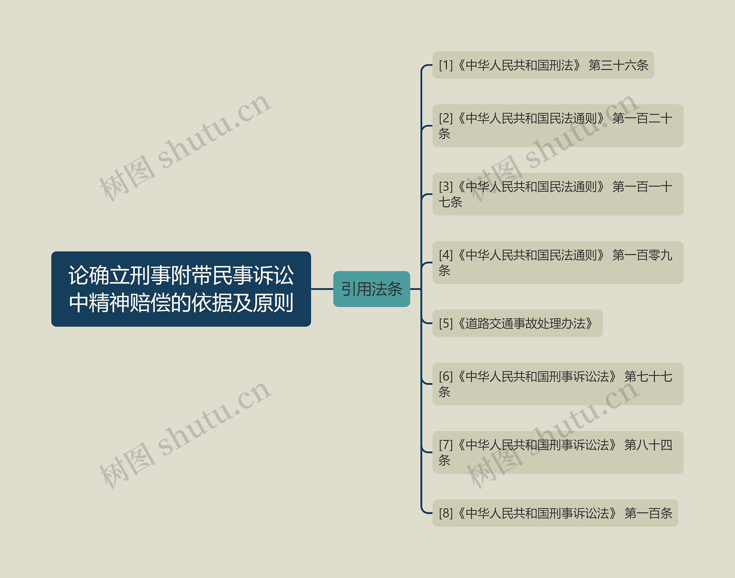 论确立刑事附带民事诉讼中精神赔偿的依据及原则思维导图