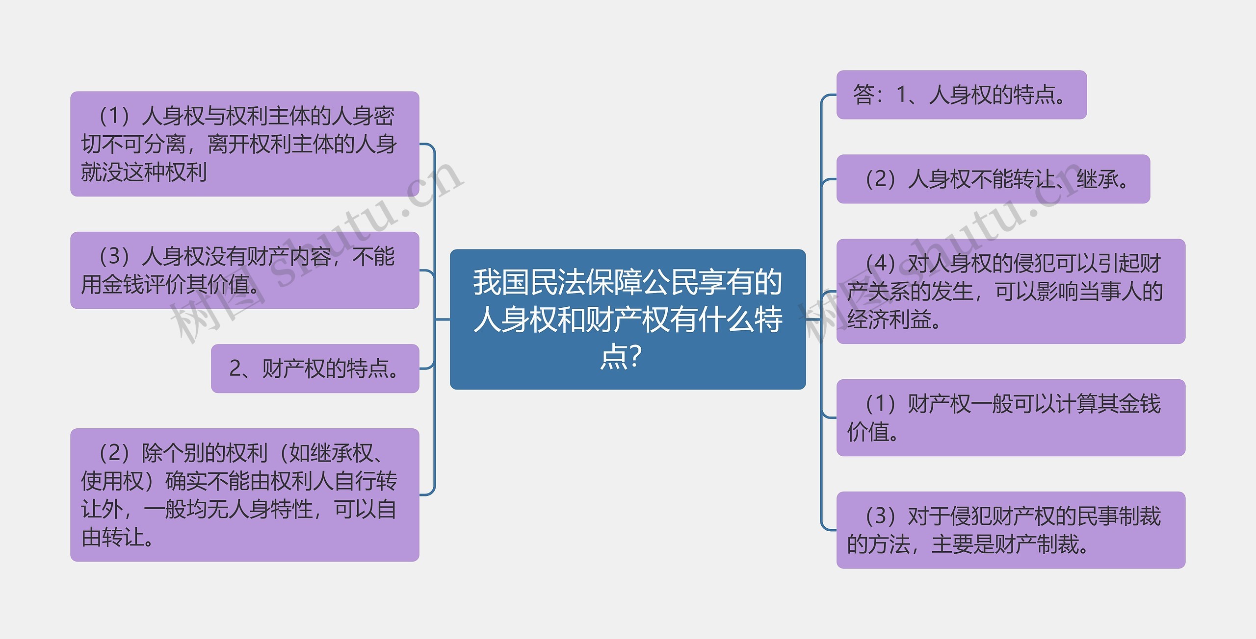 我国民法保障公民享有的人身权和财产权有什么特点？思维导图