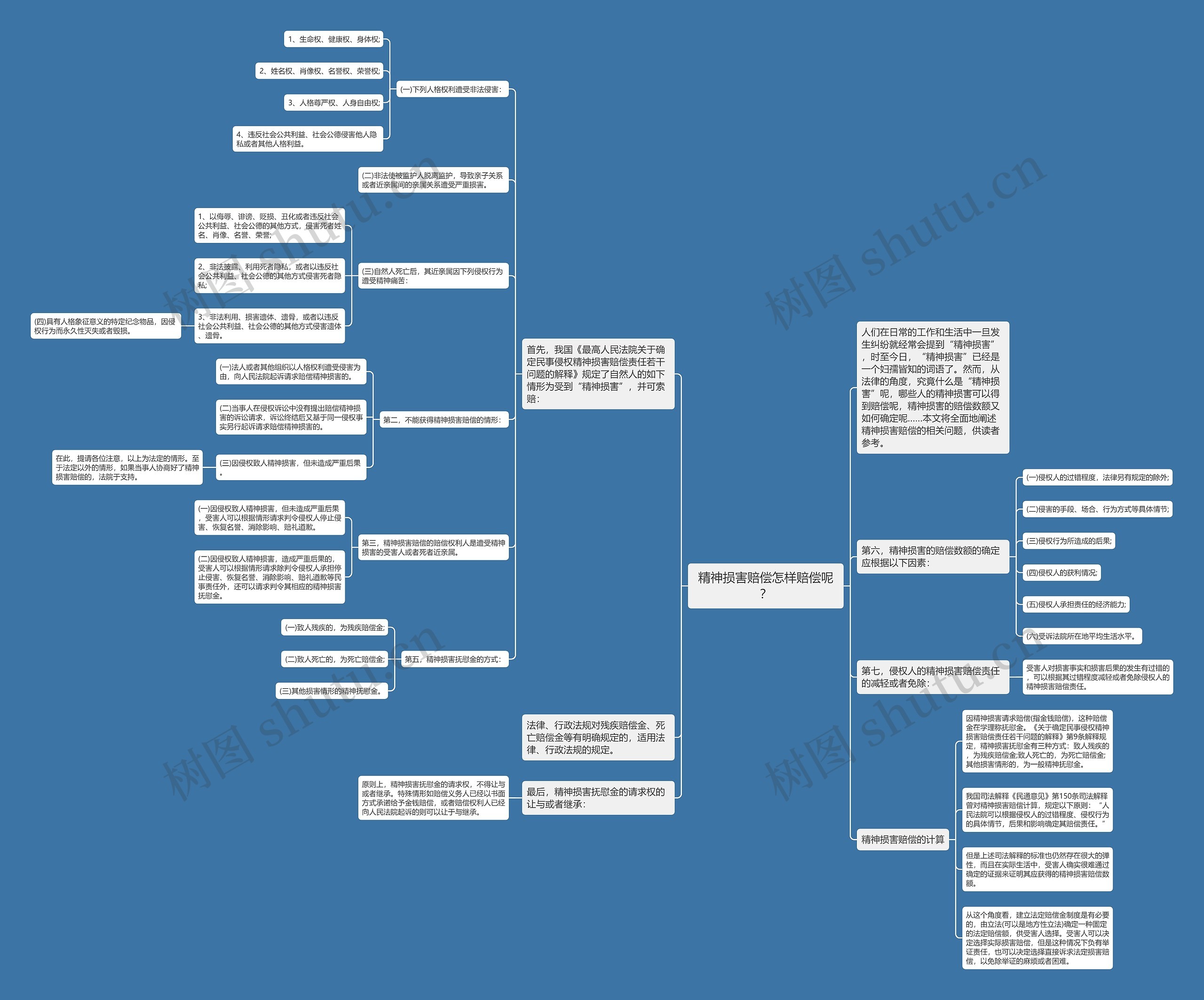 精神损害赔偿怎样赔偿呢？思维导图
