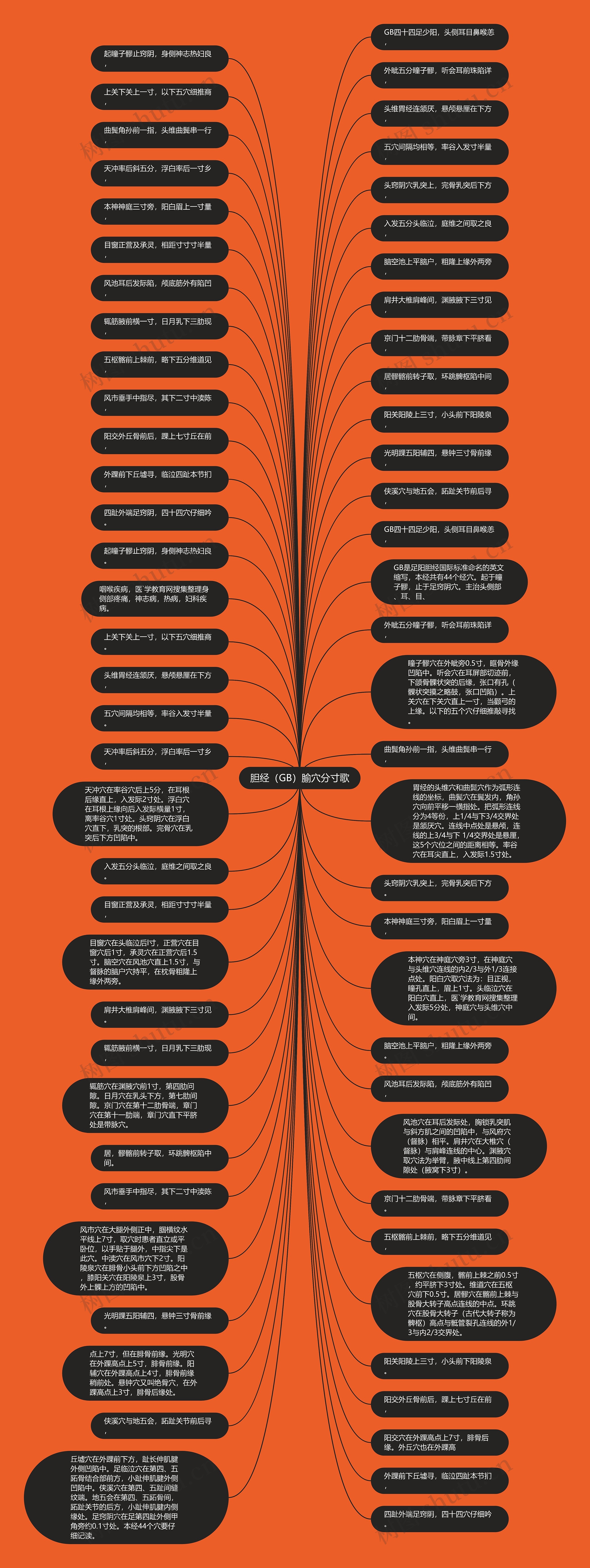 胆经（GB）腧穴分寸歌思维导图
