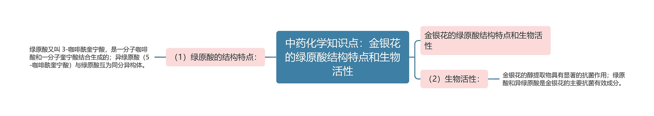 中药化学知识点：金银花的绿原酸结构特点和生物活性思维导图