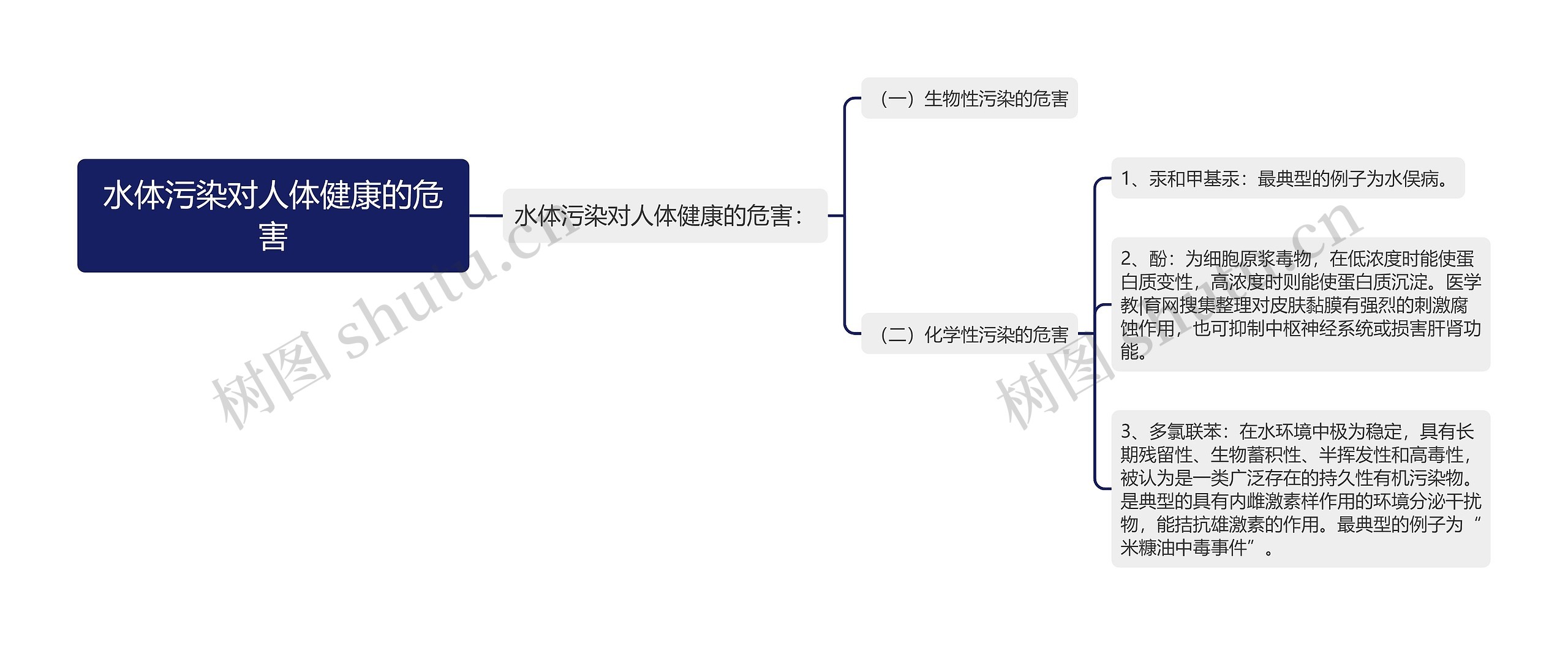 水体污染对人体健康的危害思维导图