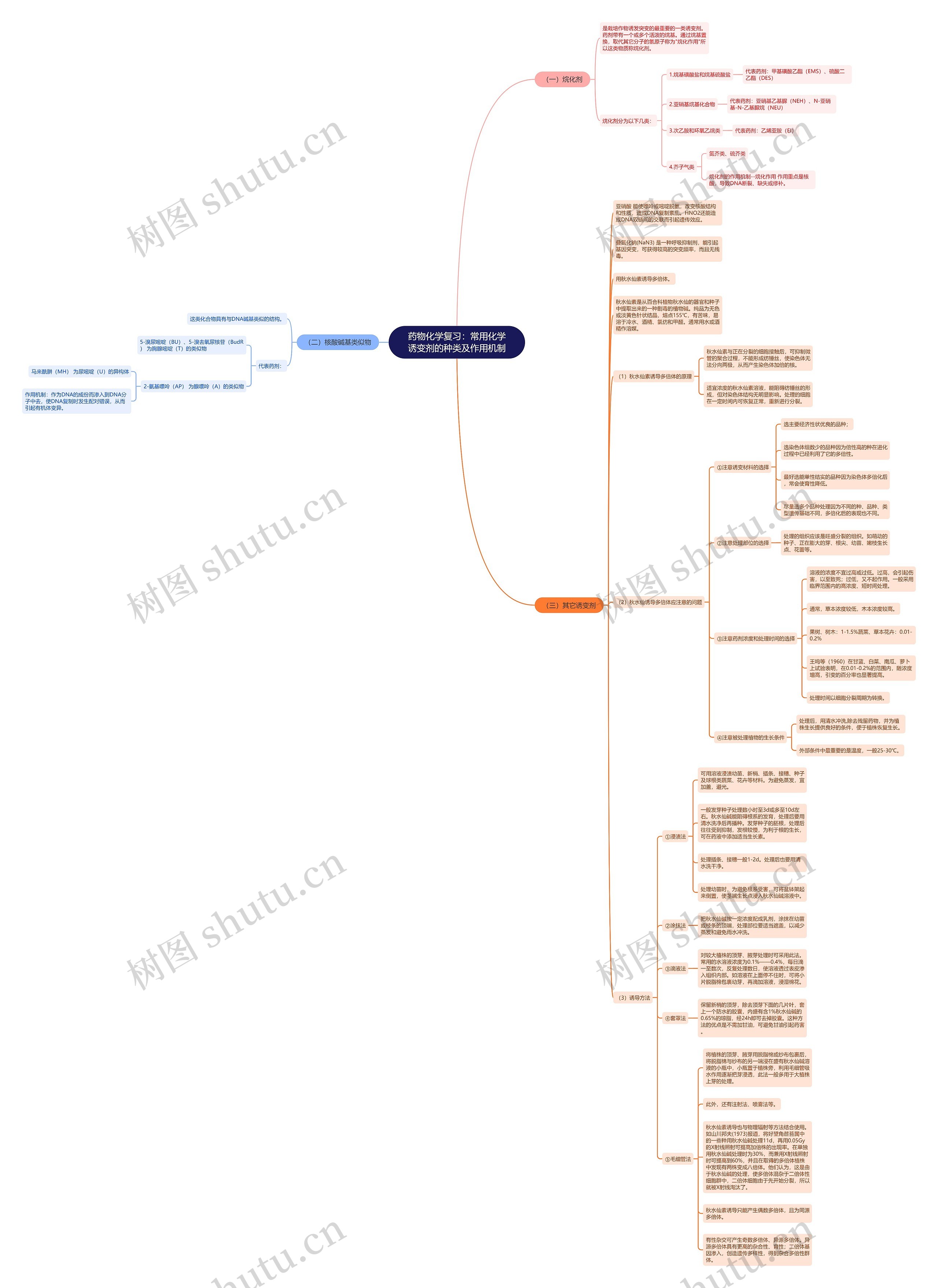 药物化学复习：常用化学诱变剂的种类及作用机制思维导图
