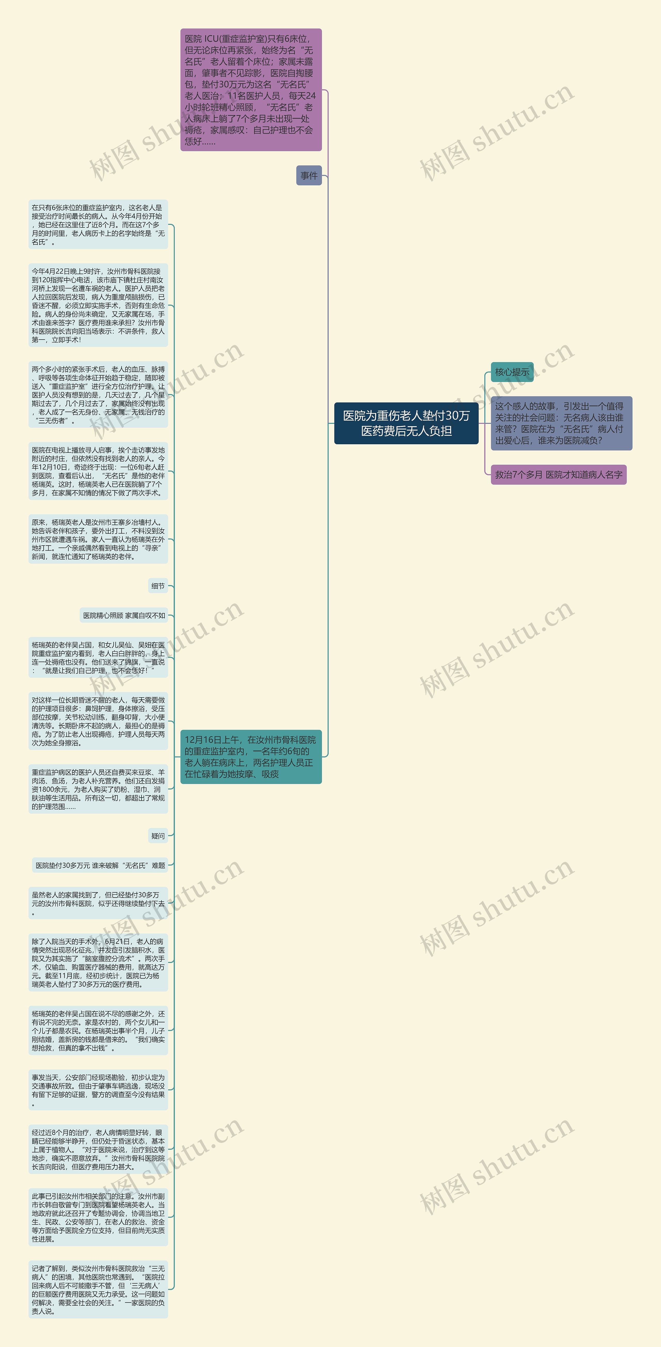 医院为重伤老人垫付30万医药费后无人负担思维导图高清图 医院为重伤老人垫付30万医药费后无人负担思维导图