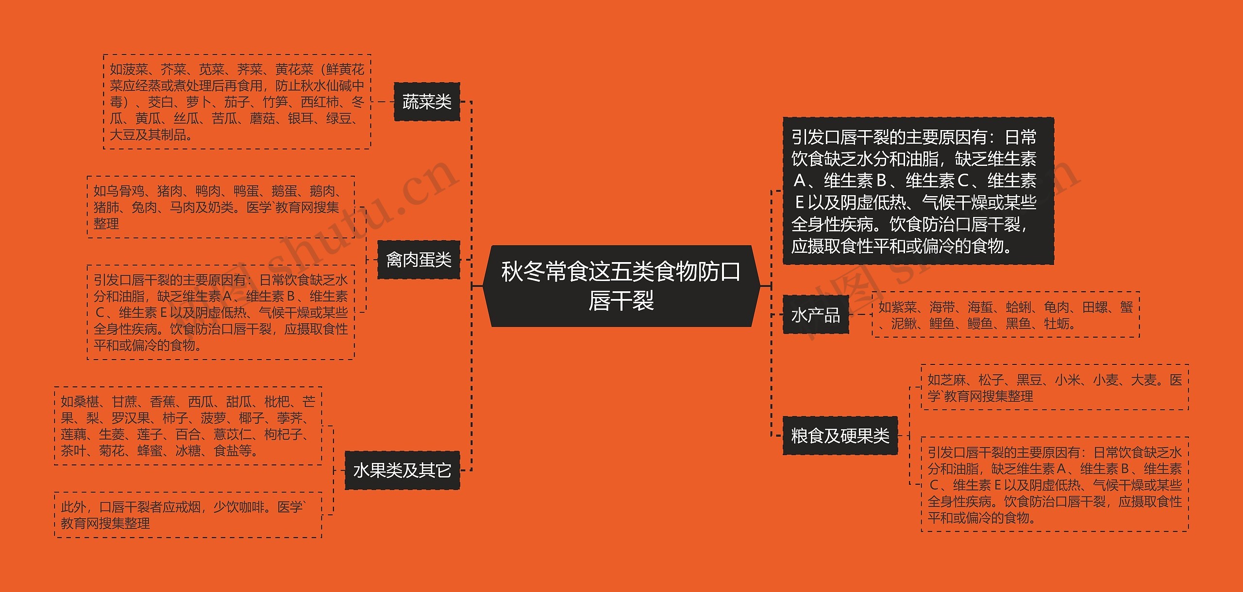 秋冬常食这五类食物防口唇干裂思维导图