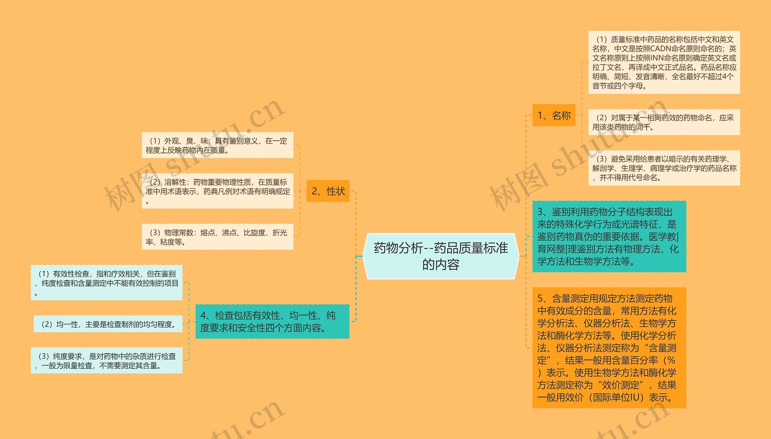 药物分析--药品质量标准的内容思维导图