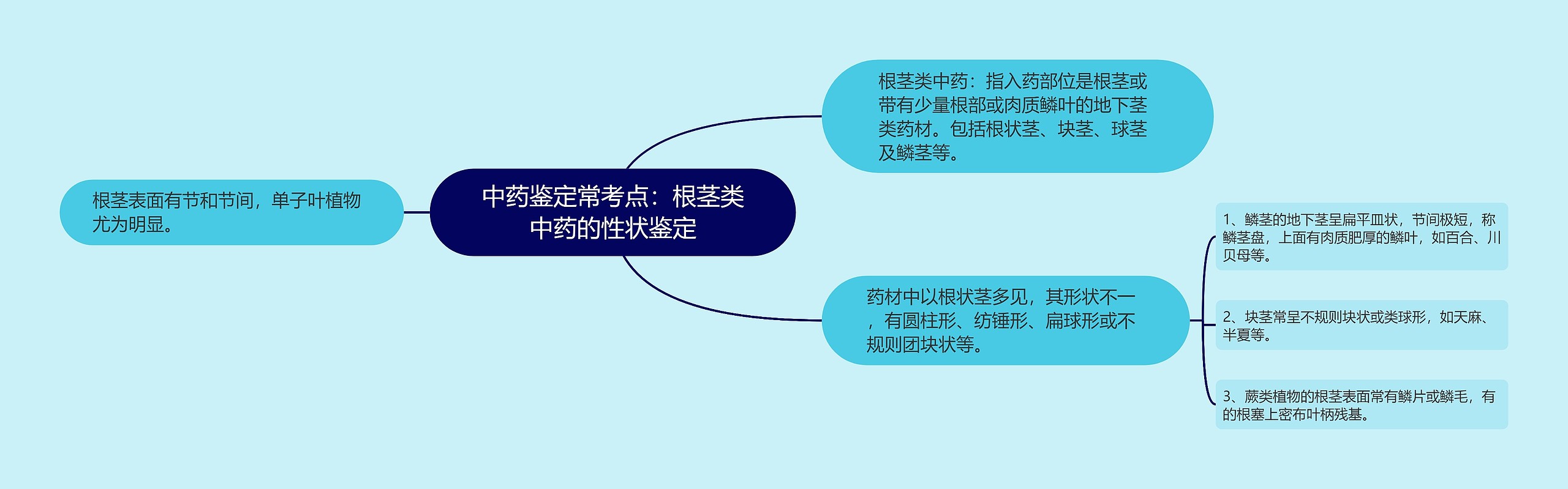 中药鉴定常考点：根茎类中药的性状鉴定思维导图