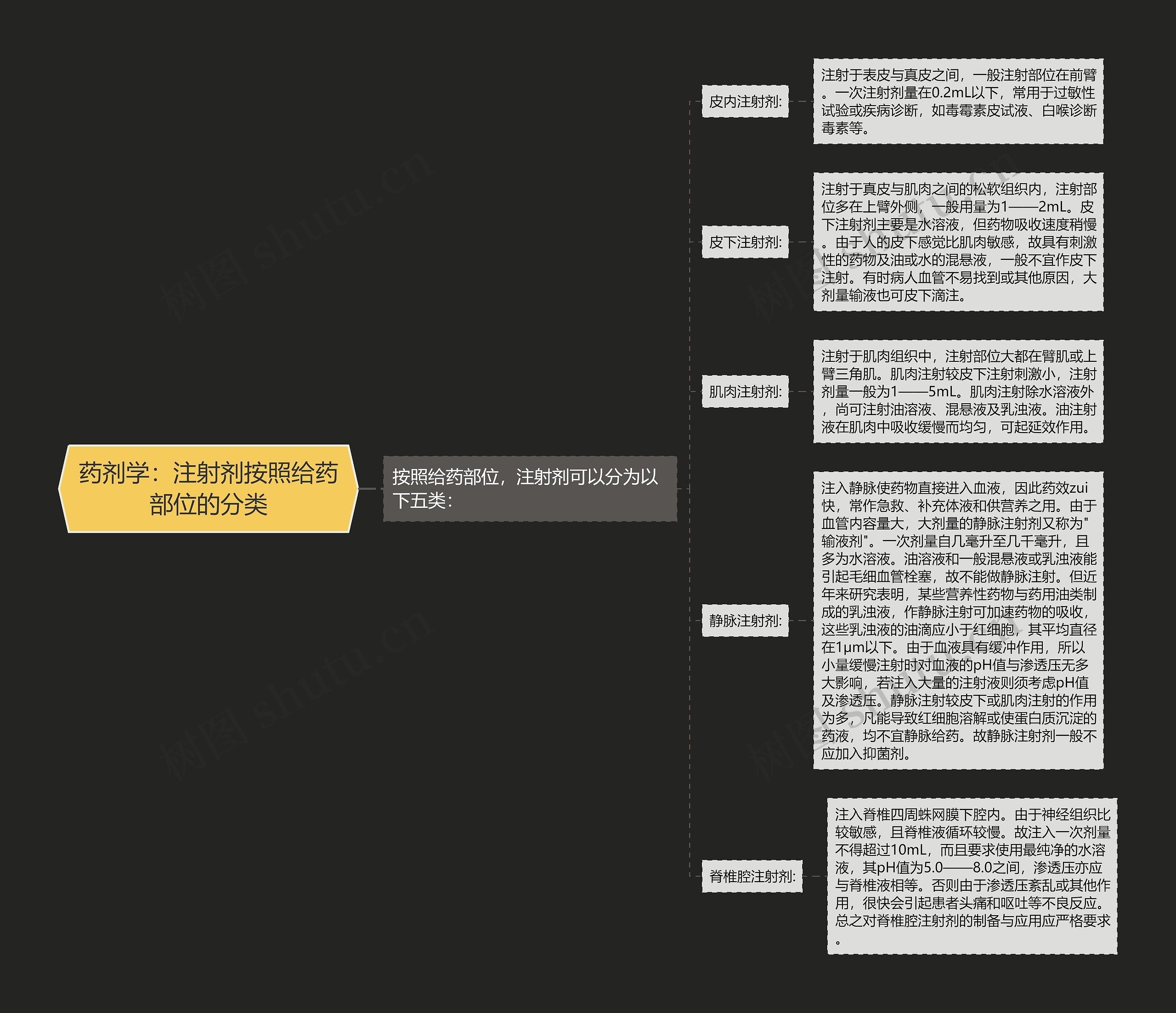 药剂学：注射剂按照给药部位的分类