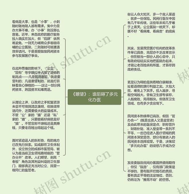 《瞭望》:谁阻碍了多元化办医思维导图_编号p7282242-TreeMind树图
