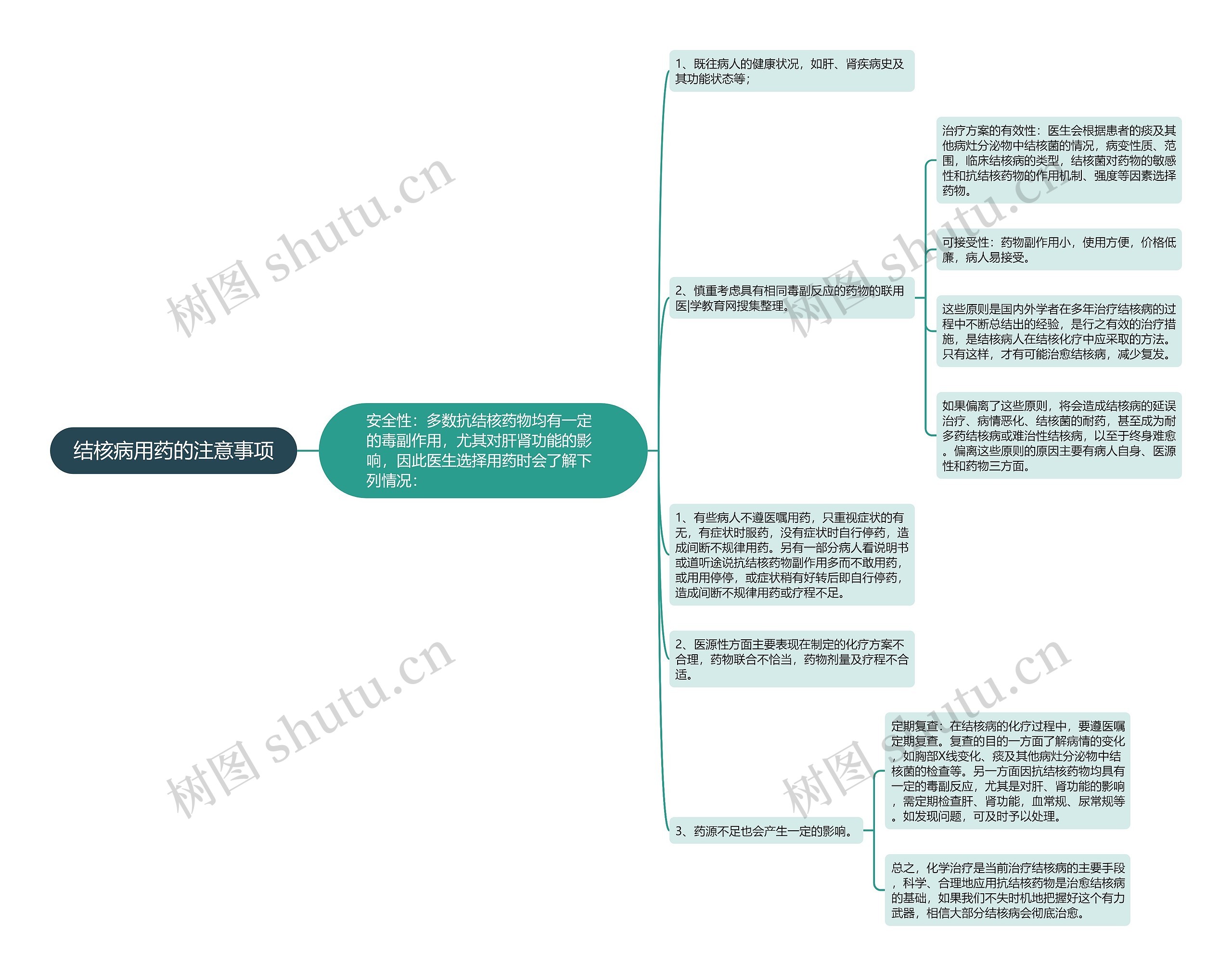 结核病用药的注意事项思维导图