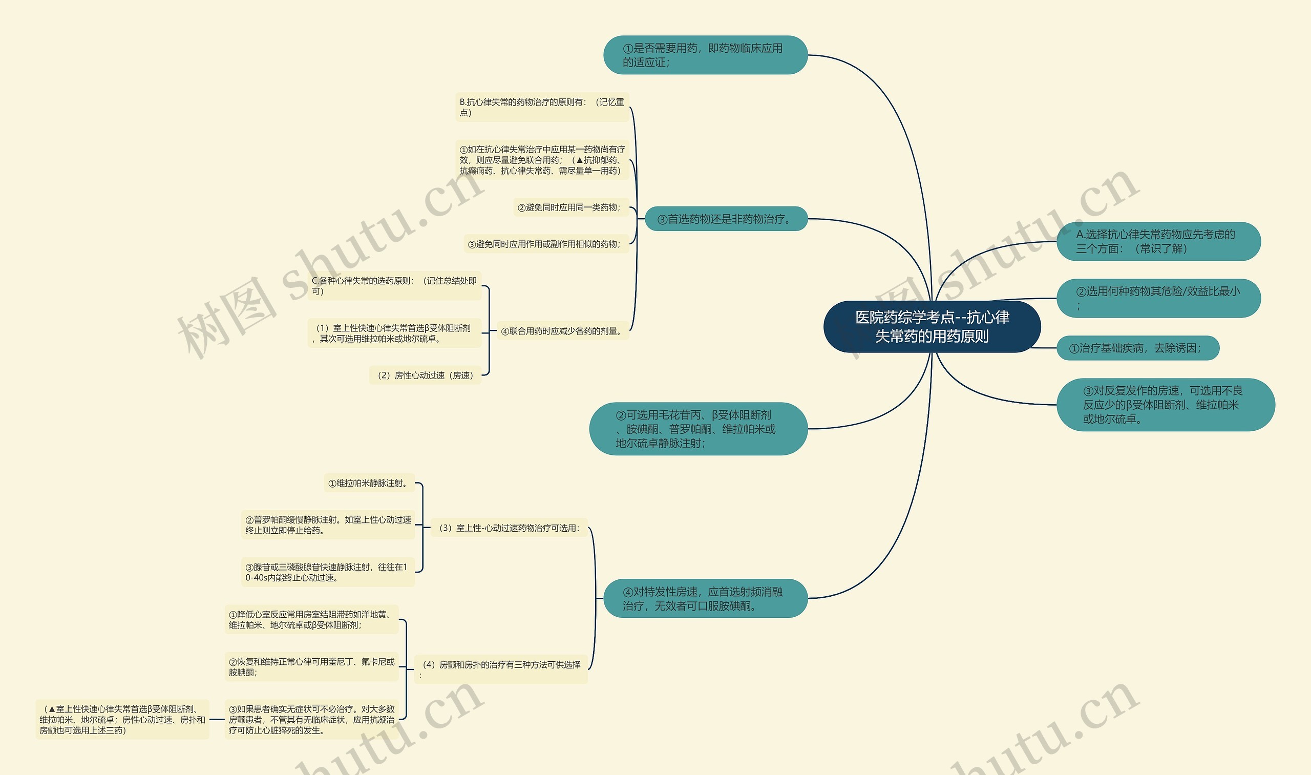 医院药综学考点--抗心律失常药的用药原则思维导图
