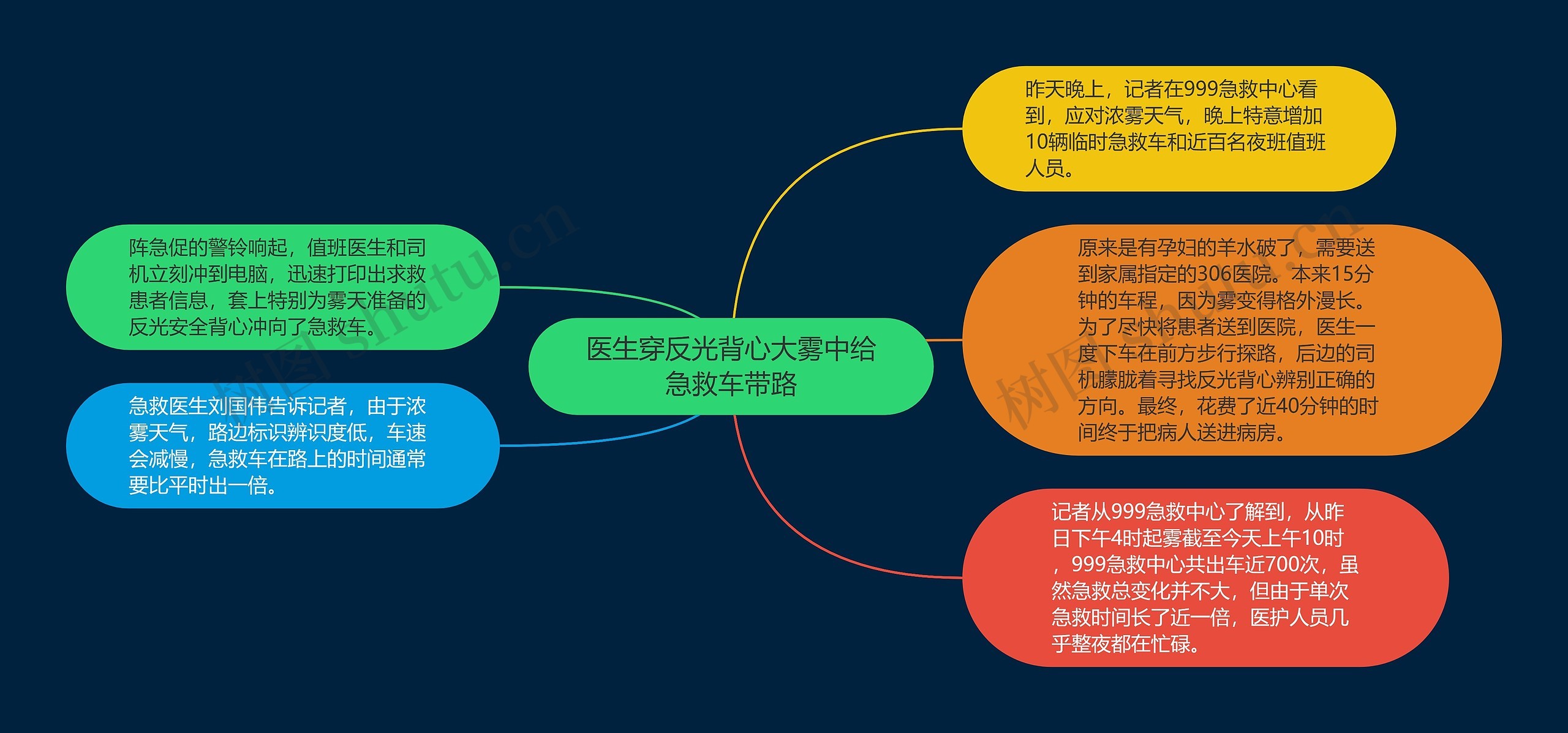 医生穿反光背心大雾中给急救车带路