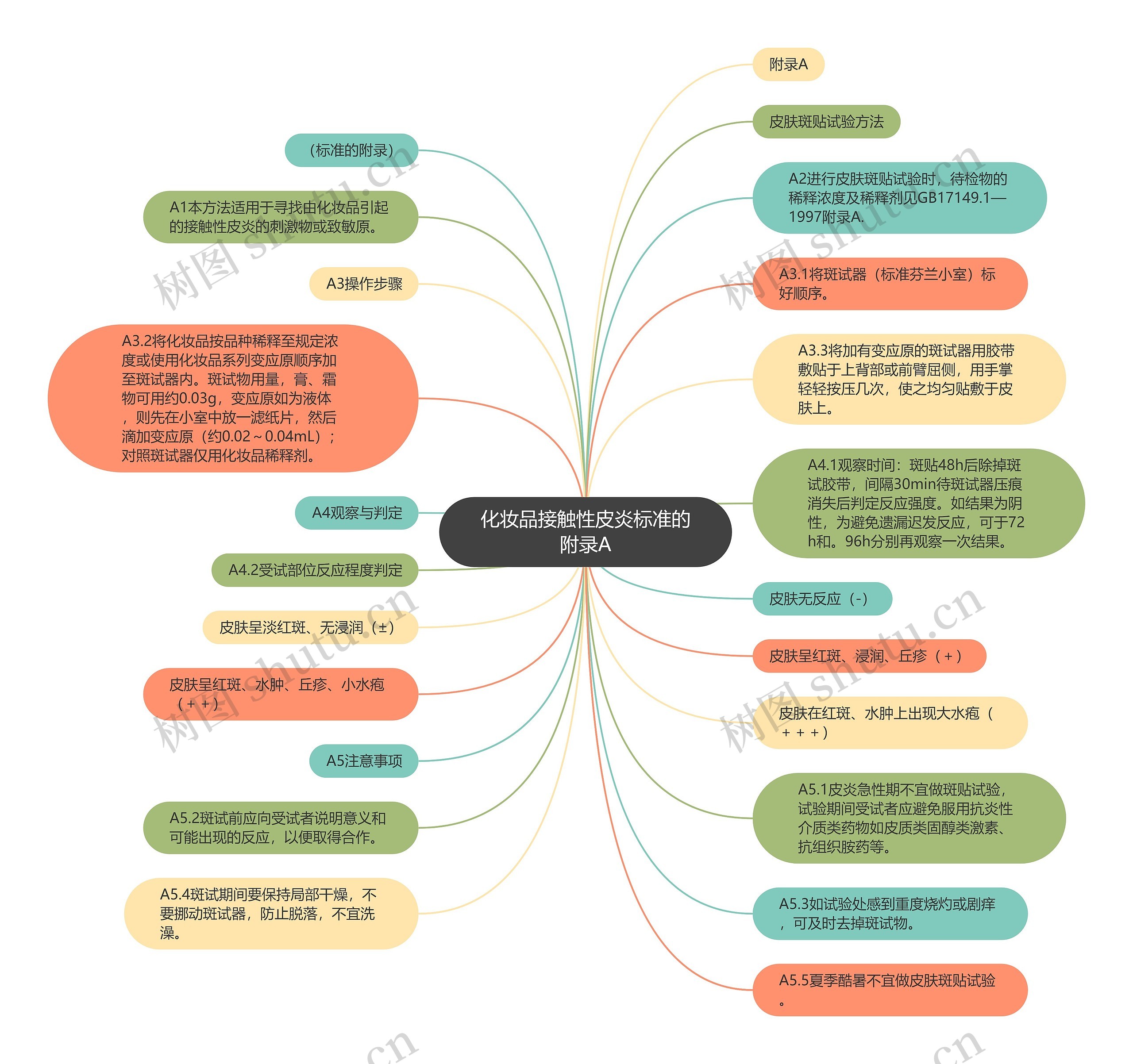 化妆品接触性皮炎标准的附录A思维导图