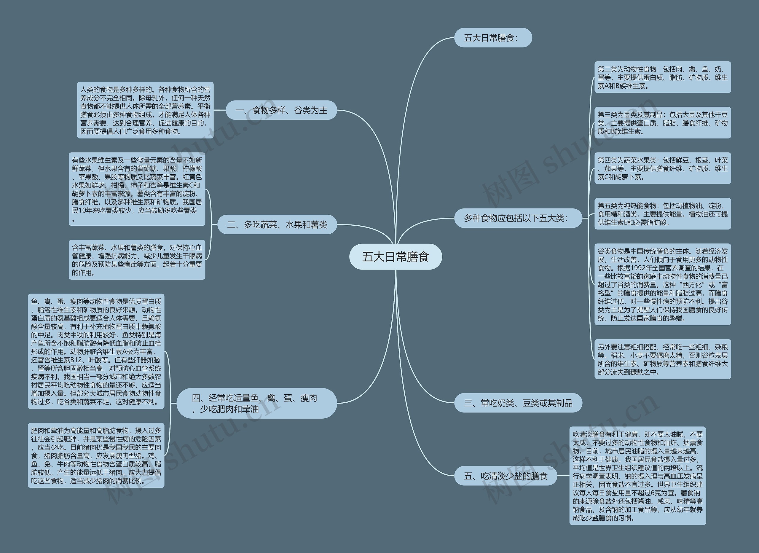 五大日常膳食思维导图